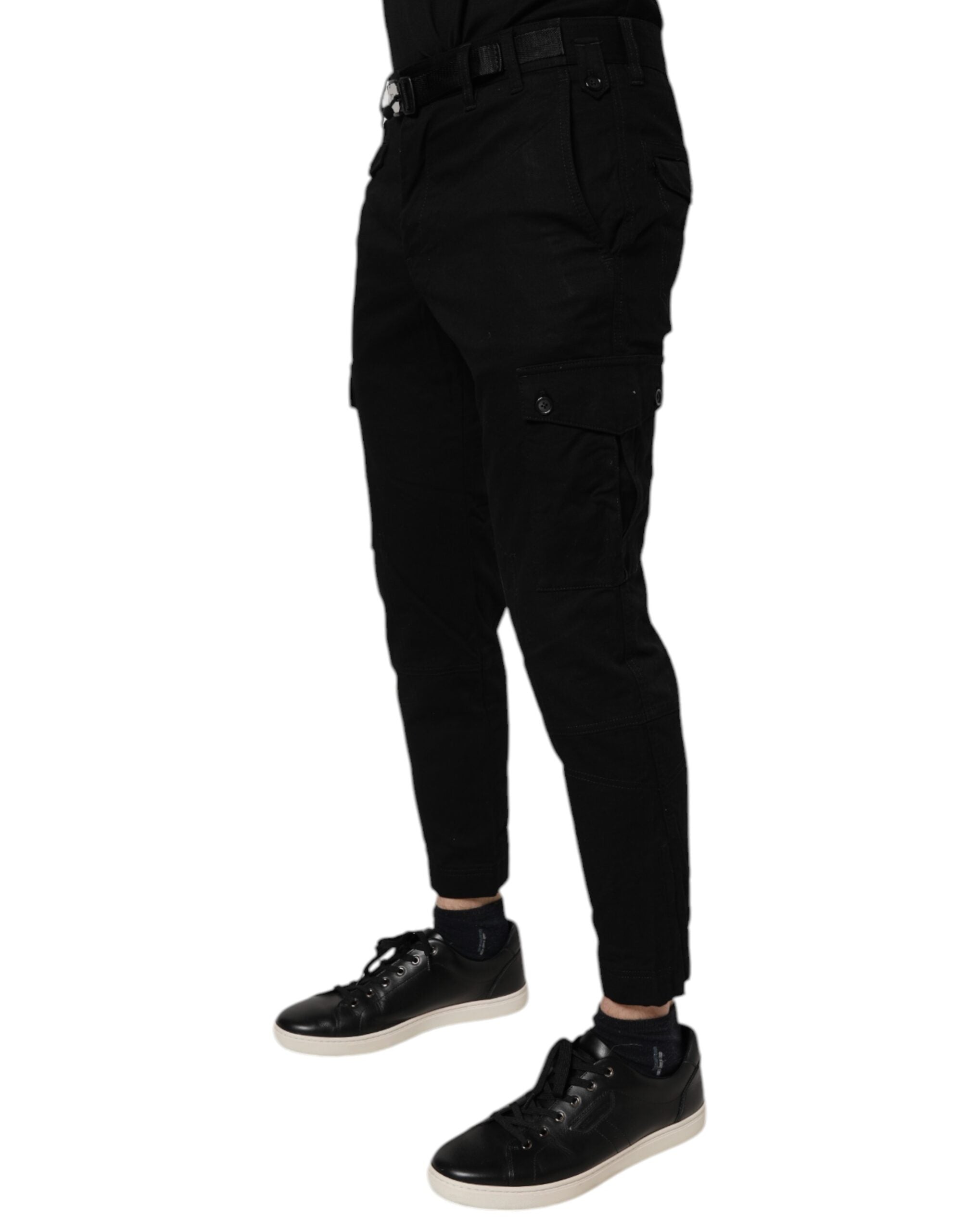 Jean cargo skinny en denim noir en coton stretch de Dolce & Gabbana, coupe ajustée et style contemporain.