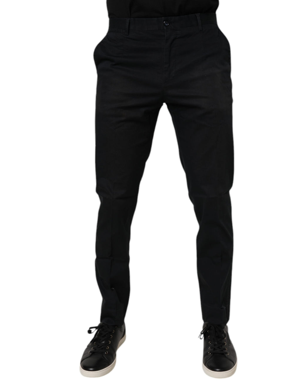 Pantalons habillés noirs en coton extensible Dolce & Gabbana, coupe skinny et élégante pour femme.