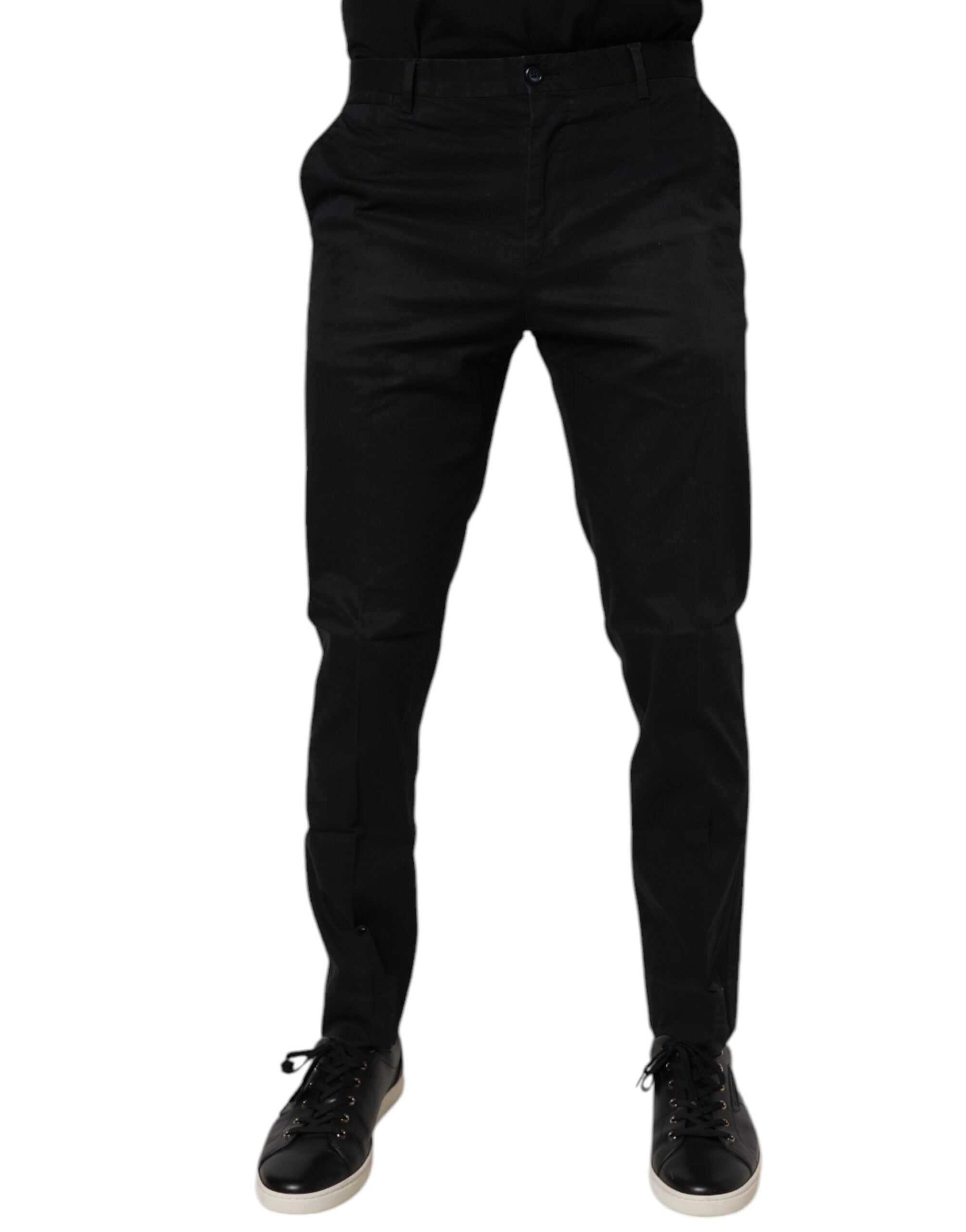 Pantalons habillés noirs en coton extensible Dolce & Gabbana, coupe skinny et élégante pour femme.