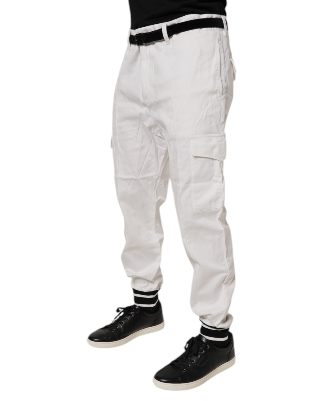Pantalons cargos skinny en coton blanc de Dolce & Gabbana, style jogger, avec poches latérales et coupe ajustée.