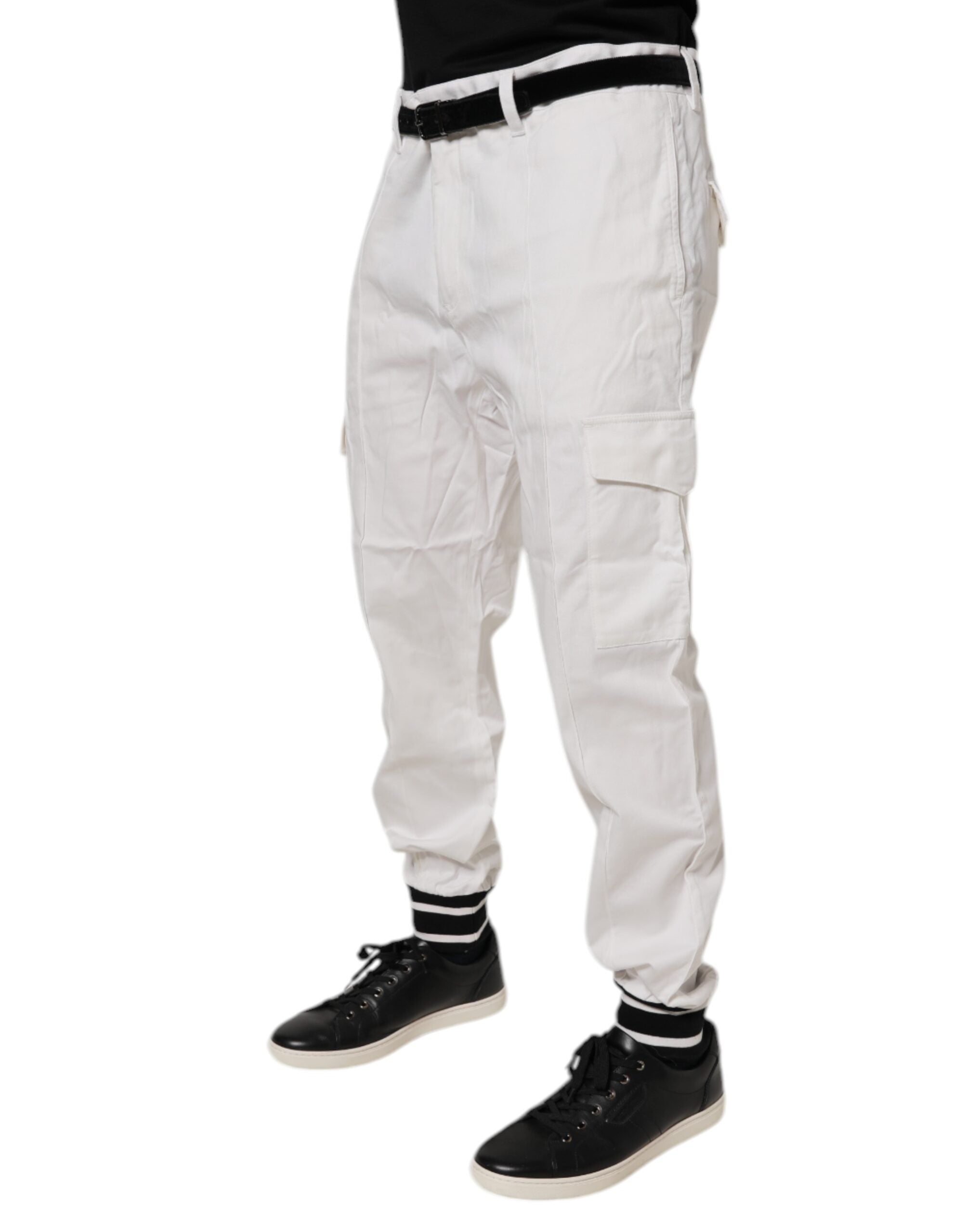 Pantalons cargos skinny en coton blanc de Dolce & Gabbana, style jogger, avec poches latérales et coupe ajustée.
