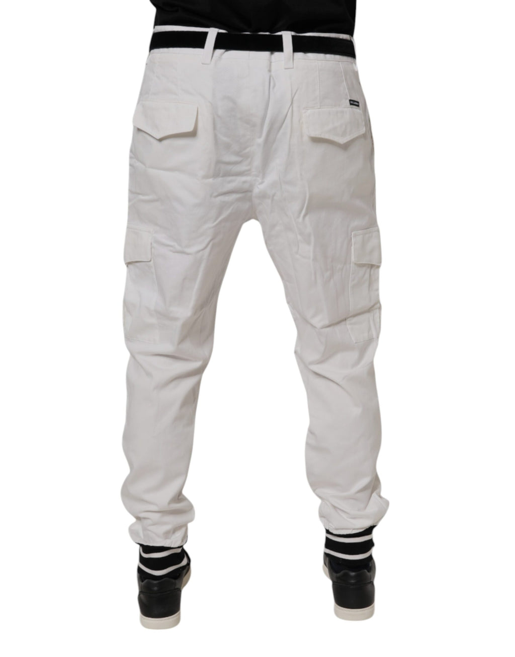 Pantalons joggers cargo en coton blanc de Dolce & Gabbana, coupe skinny et style décontracté.