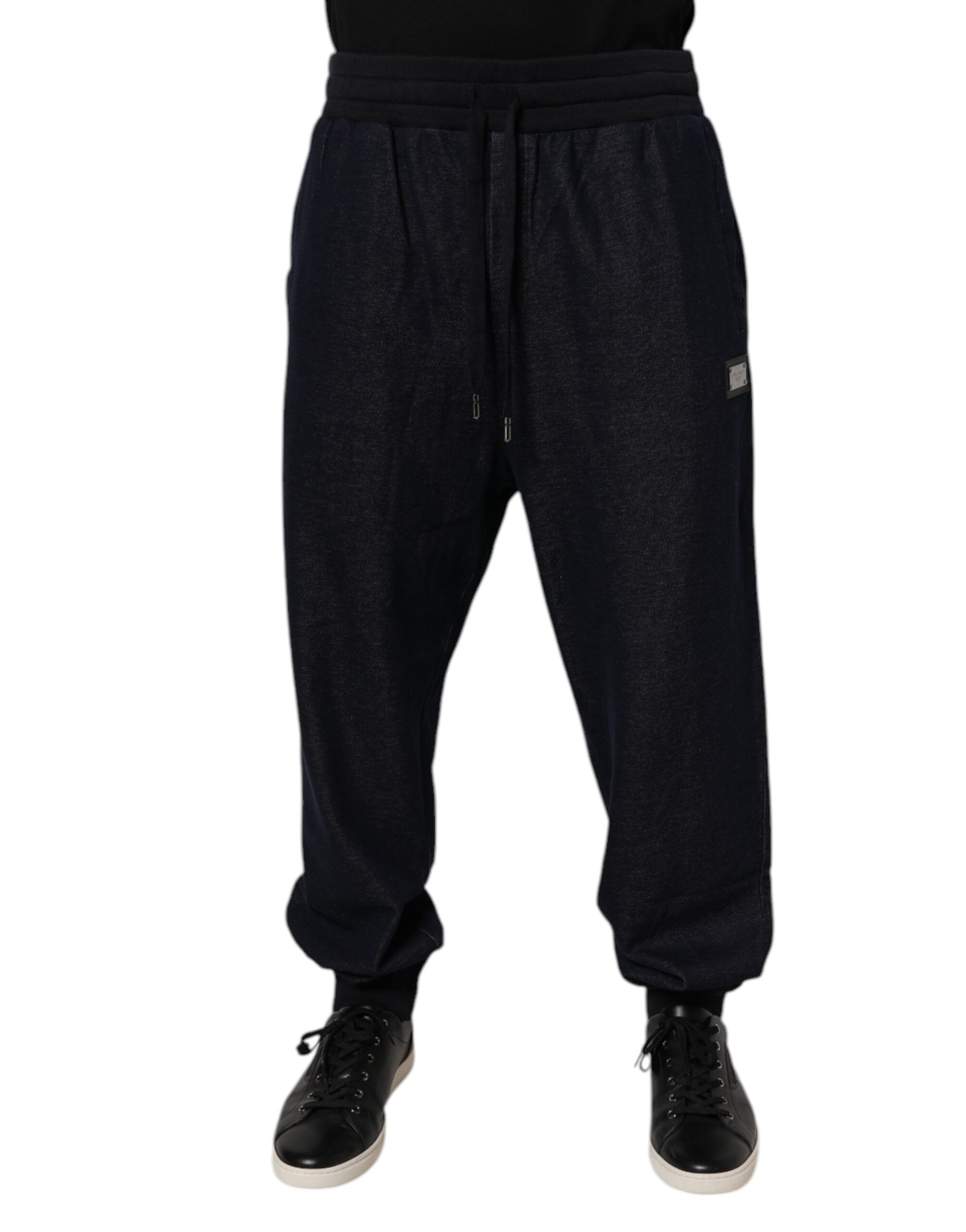 Pantalon de jogging Dolce & Gabbana en jacquard noir en coton, style décontracté et élégant, vue de face.