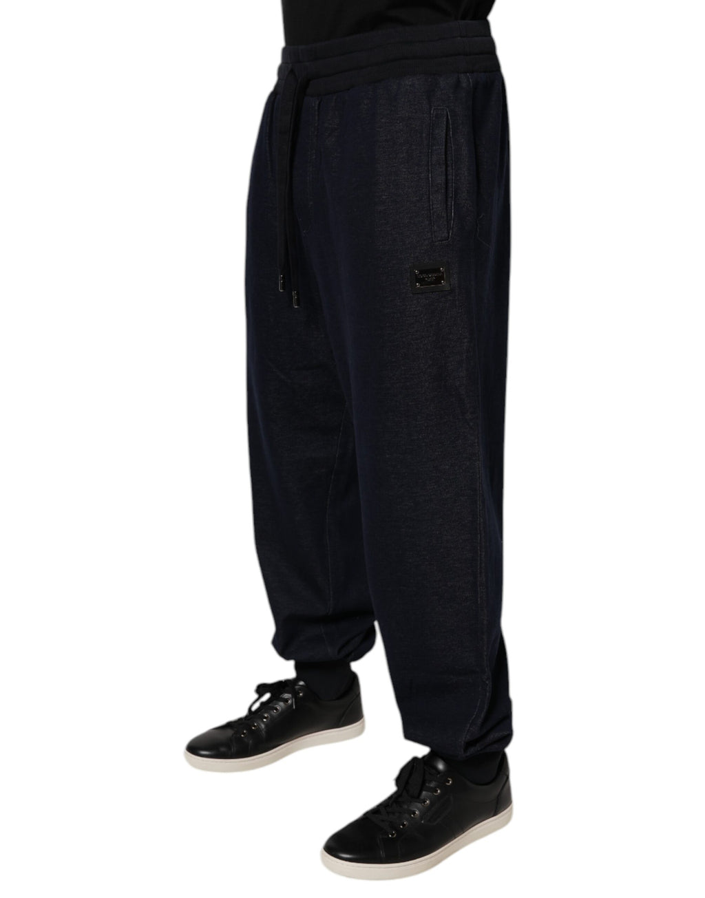 Pantalon jogging Dolce & Gabbana en coton jacquard noir, style décontracté avec motifs élégants, pour homme.