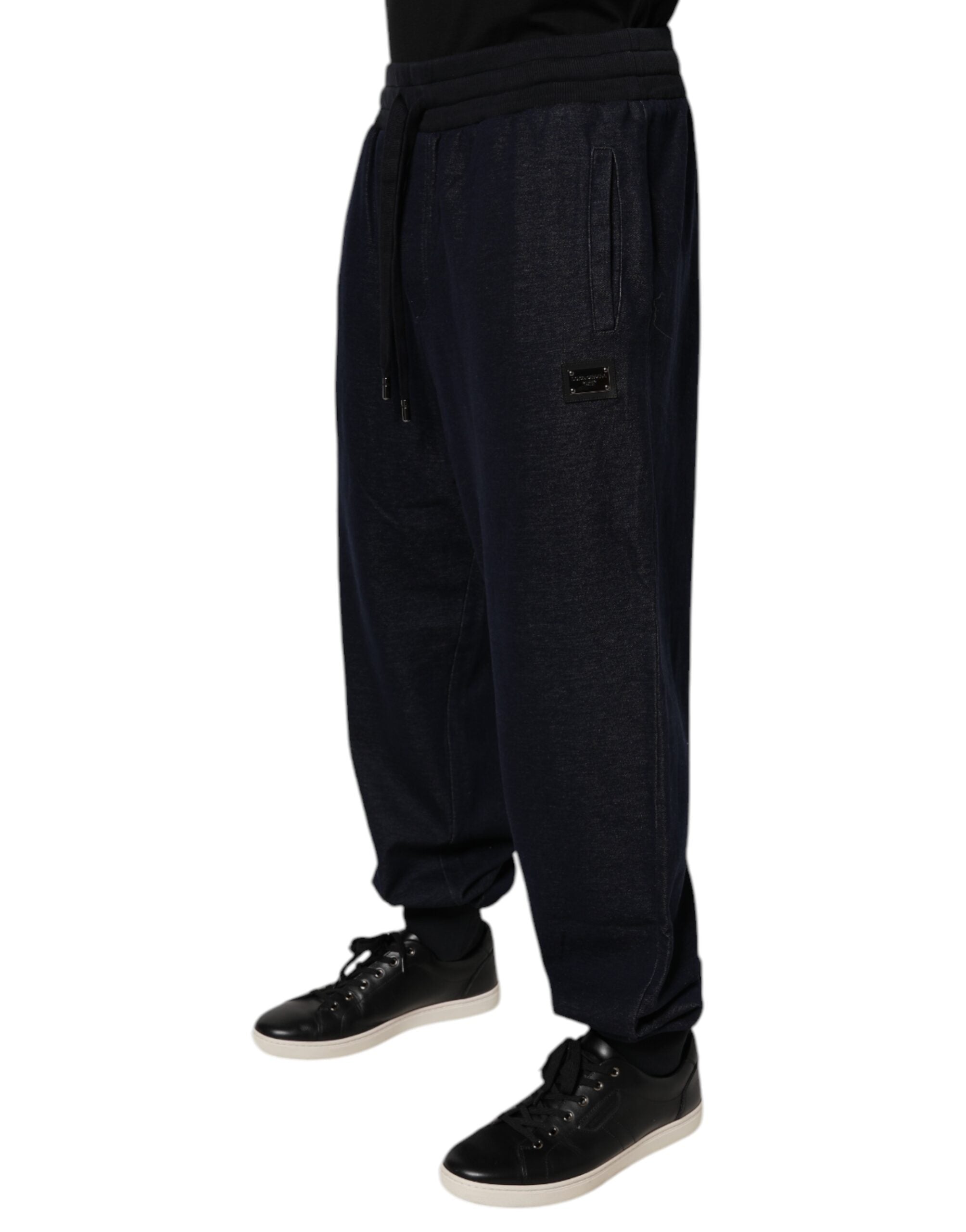 Pantalon jogging Dolce & Gabbana en coton jacquard noir, style décontracté avec motifs élégants, pour homme.