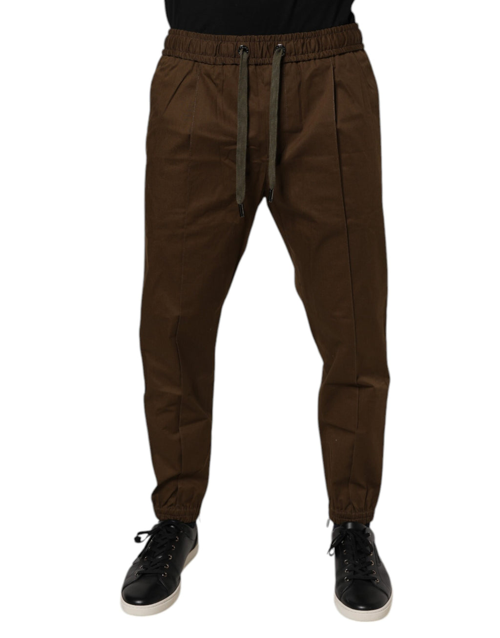 Pantalons de jogging en coton stretch marron Dolce & Gabbana, style décontracté et confortable, avec ceinture élastique et poches.
