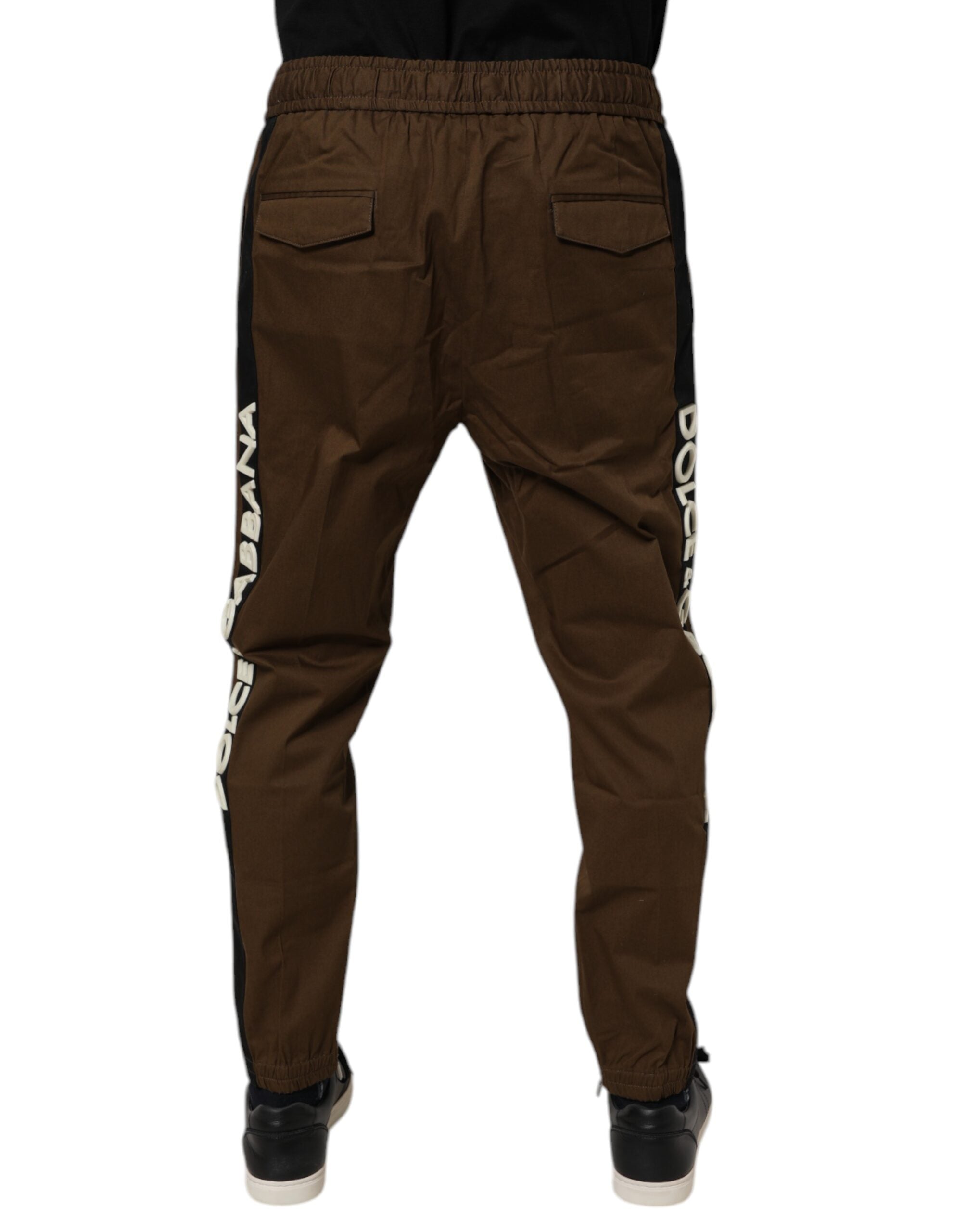Pantalon jogger Dolce & Gabbana en coton brun, ajusté, avec ceinture élastique et poches latérales, pantalon décontracté pour homme