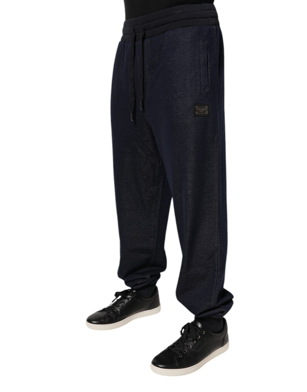 Pantalon jogger pour homme Dolce & Gabbana en jacquard noir, sweatpants élégants avec motif tissé.