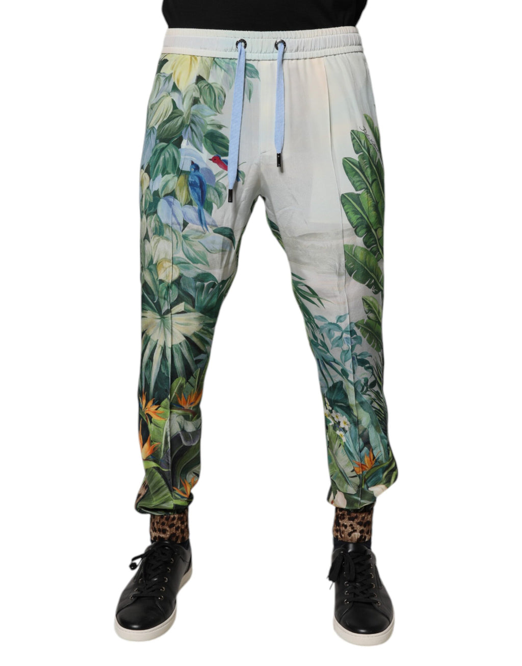 Pantalon jogger Dolce & Gabbana multicolore tropical, tendance et confortable, avec motif exotique.