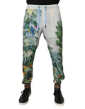 Pantalon jogger Dolce & Gabbana multicolore avec motif tropical, coton confortable, style décontracté et tendance.