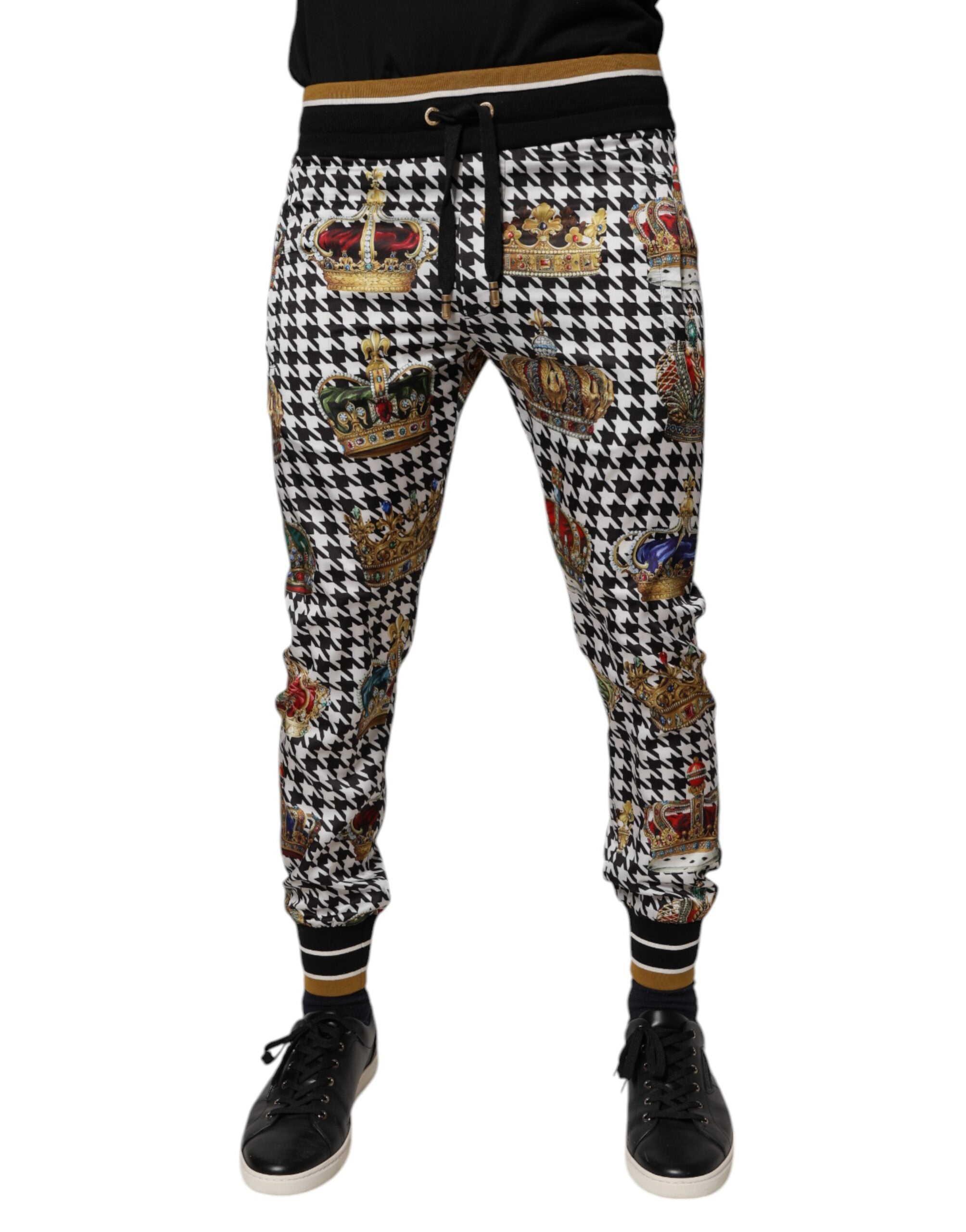 Pantalon de survêtement Dolce & Gabbana à motif pied-de-poule multicolore pour hommes, avec ceinture à cordon.