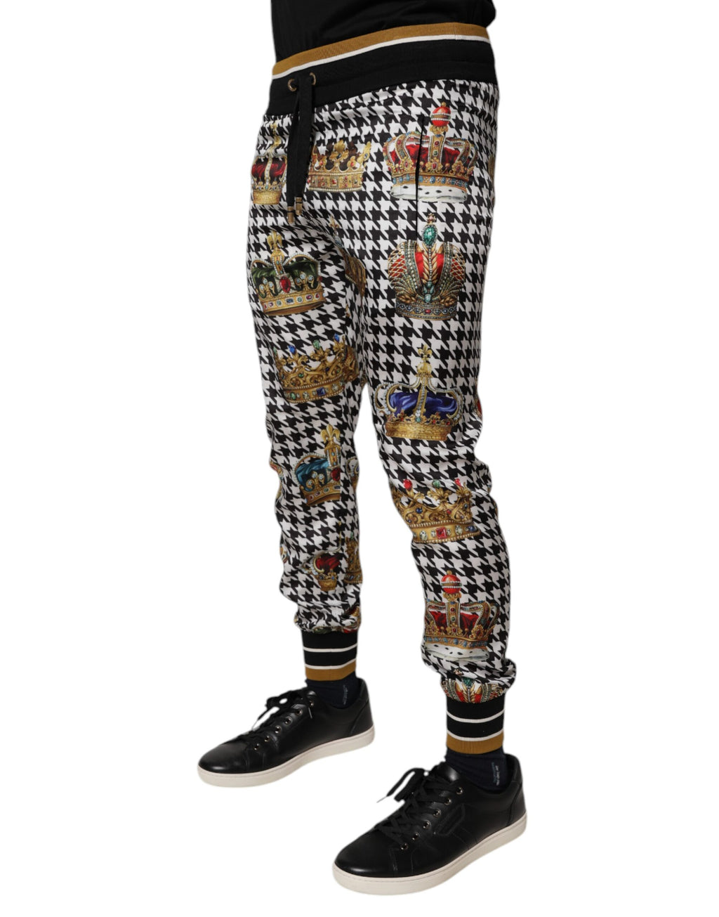 Pantalon homme Dolce & Gabbana à carreaux multicolores et motif pied-de-poule, style sweatpants.