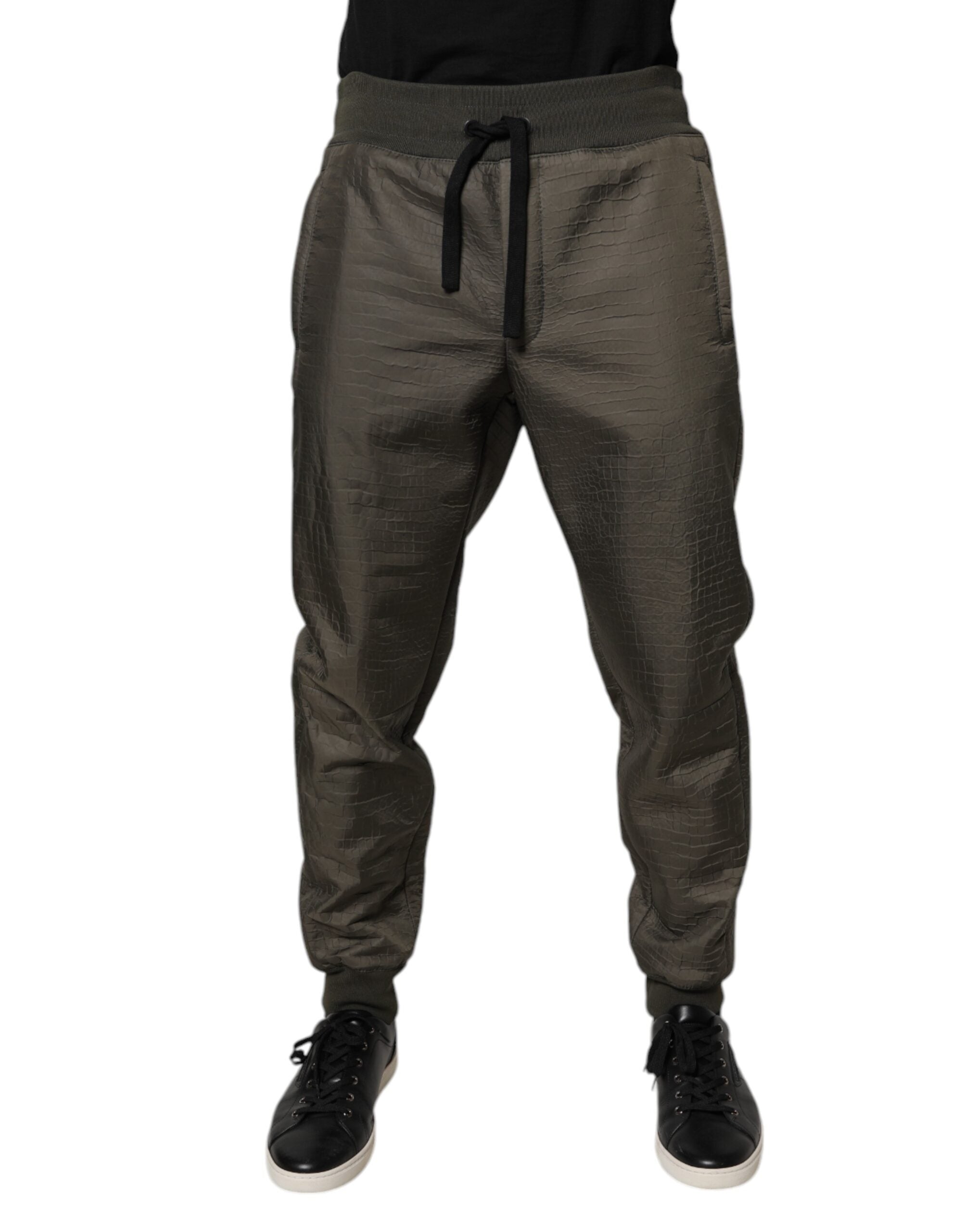 Pantalon de survêtement pour homme Dolce & Gabbana en cuir d'agneau marron, style décontracté et élégant.