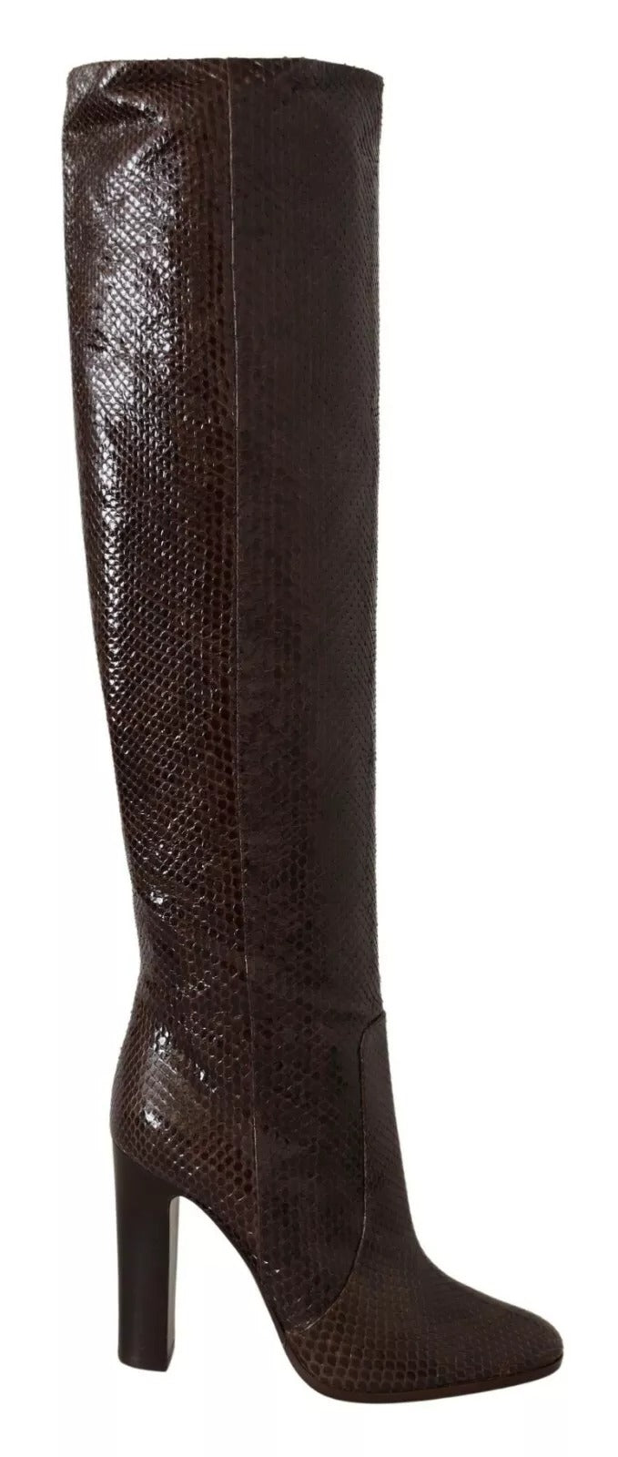 Chaussures à talons hauts en cuir exotique marron de Dolce & Gabbana, bottines élégantes et sophistiquées.