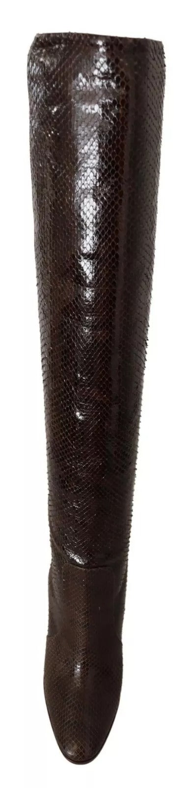 Chaussures à talons Dolce & Gabbana en cuir exotique marron, bottines hautes élégantes et raffinées.