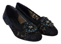 Chaussures ballerines Dolce & Gabbana en cuir bleu avec cristaux, mocassins à lacets élégants pour femmes.