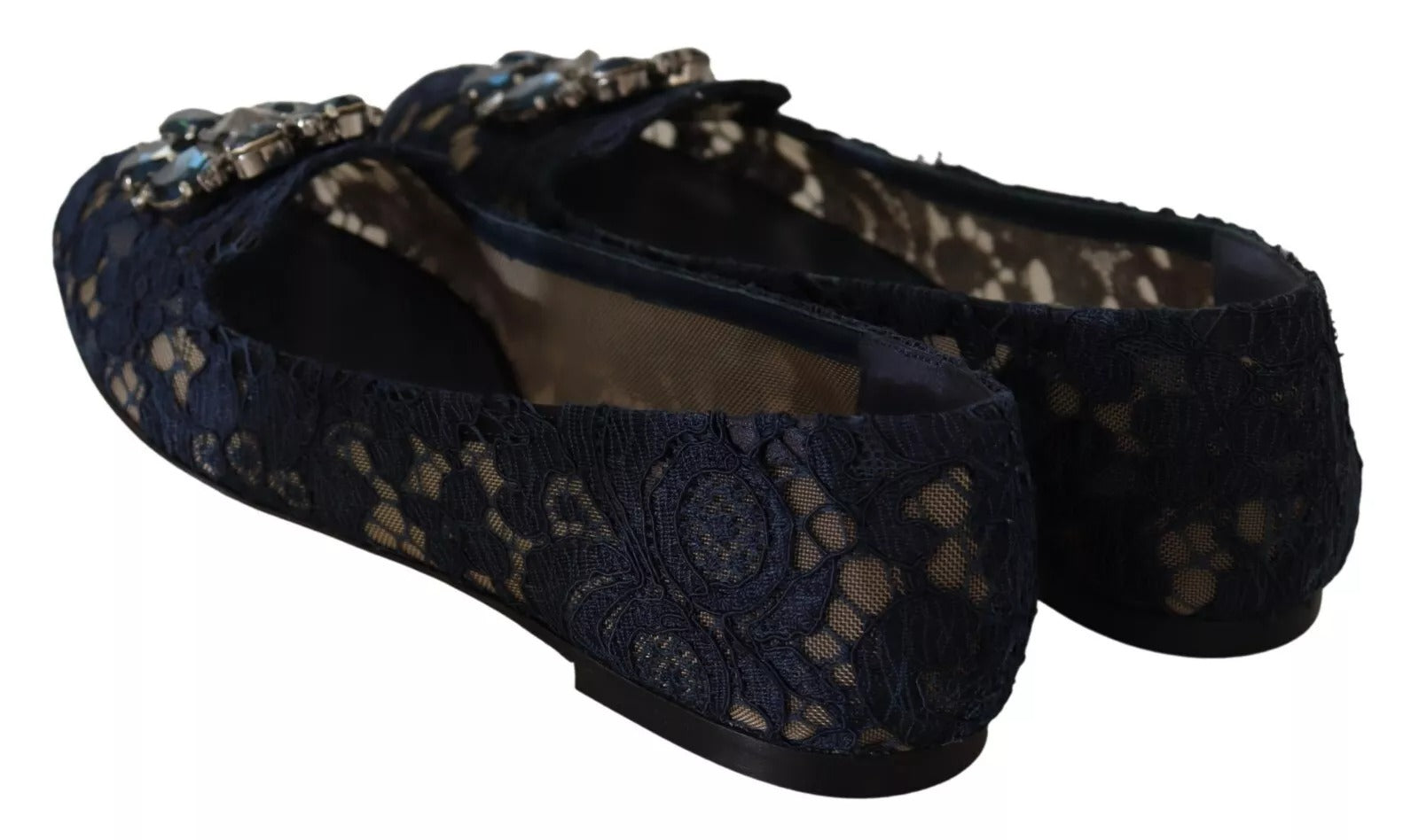 Chaussures ballerines Dolce & Gabbana Blue Crystal Loafer Lace avec cristaux bleus et lacets, style élégant et sophistiqué.