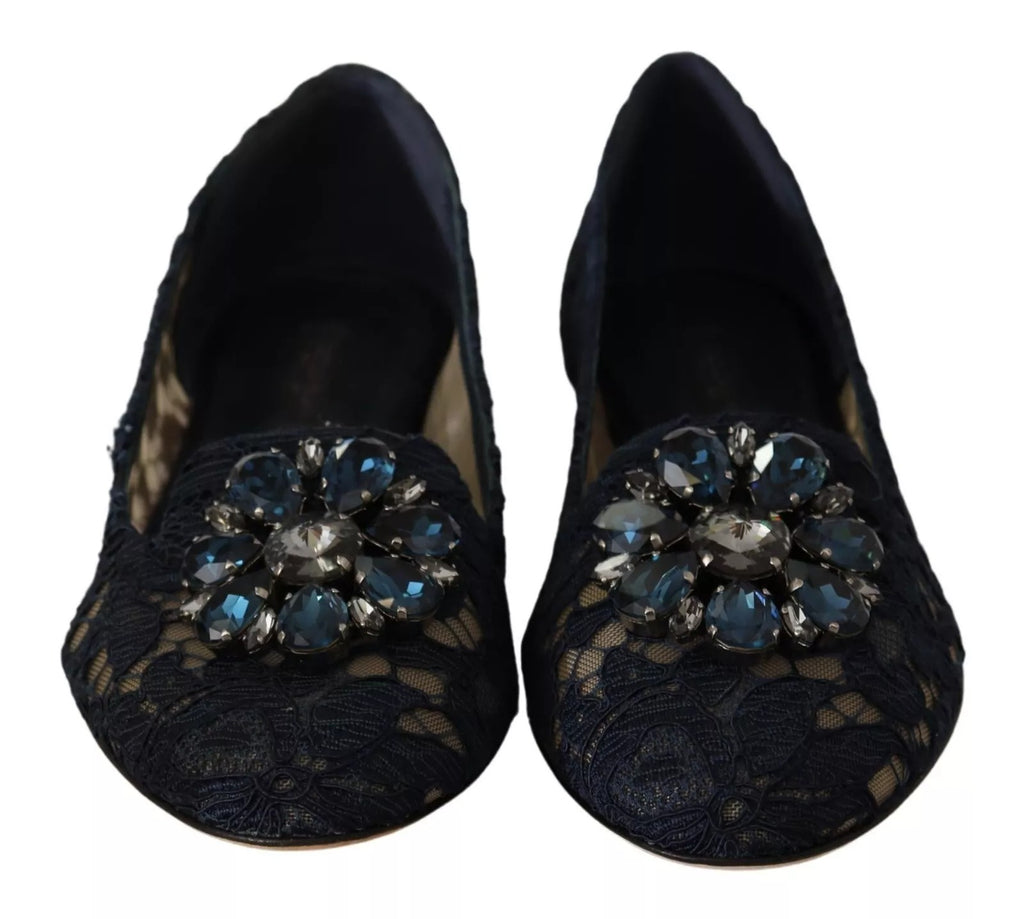 Chaussures ballerines Dolce & Gabbana Blue Crystal Loafer Lace avec cristaux bleus et lacets, élégantes et raffinées.
