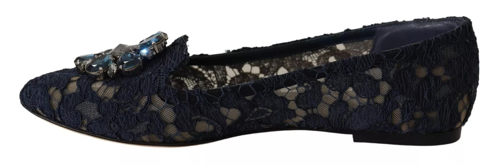 Chaussures ballerines Dolce & Gabbana Blue Crystal Loafer Lace avec cristaux bleus et lacets, élégantes et sophistiquées.