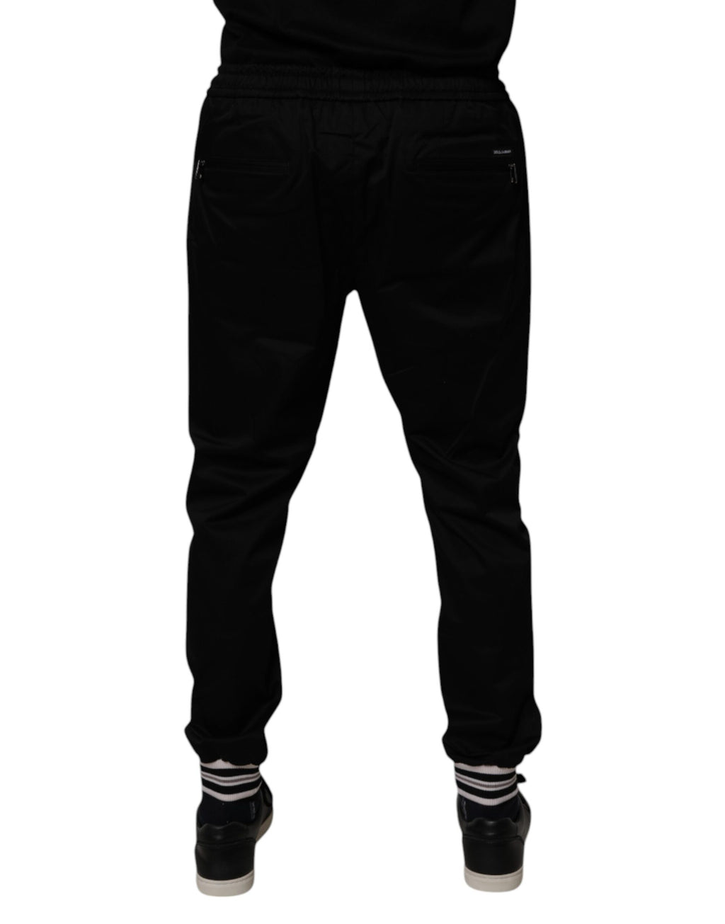 Pantalons de jogging noirs en coton stretch de Dolce & Gabbana, style décontracté avec taille élastique et poches latérales.