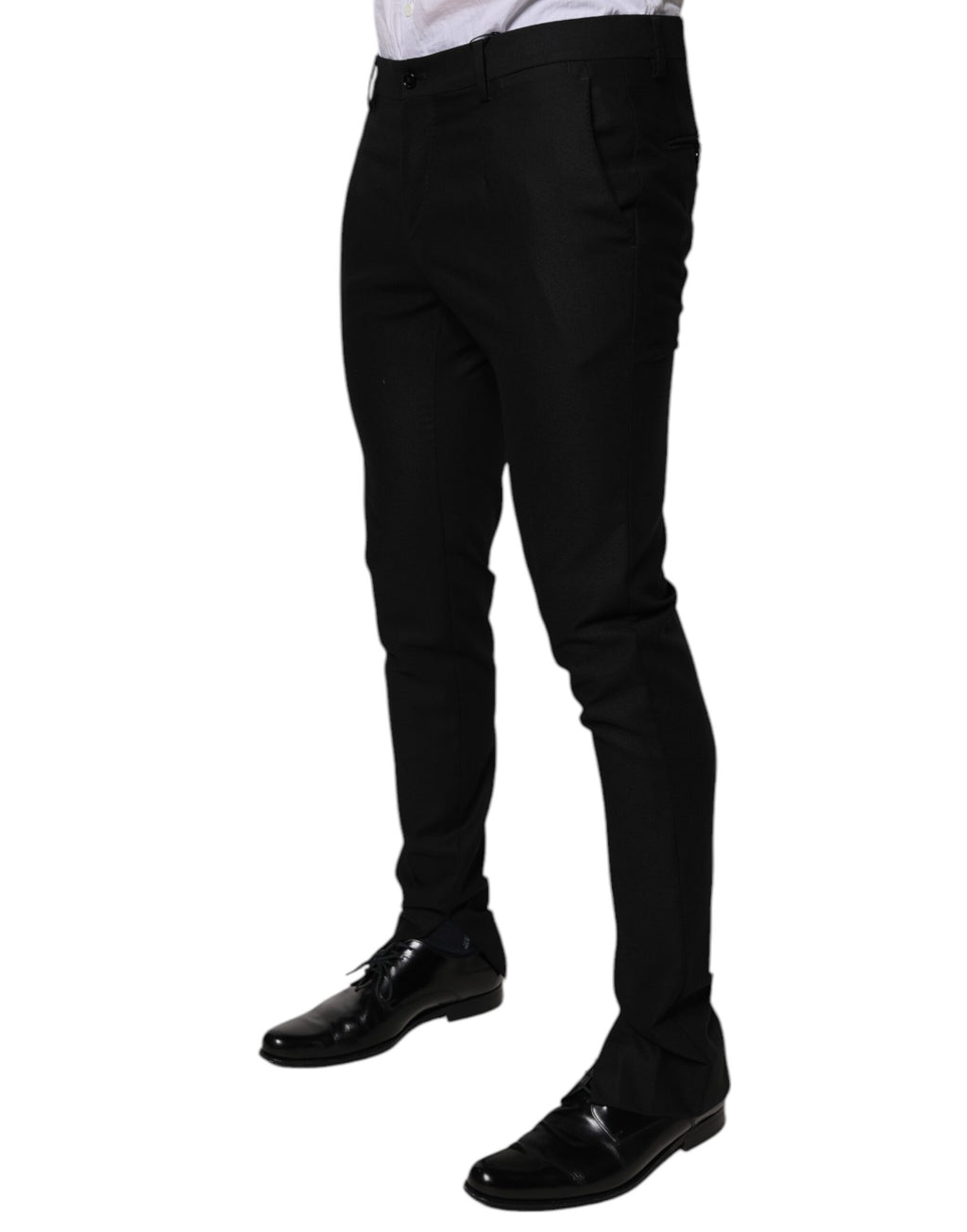 Pantalon homme Dolce & Gabbana en laine vierge noire, coupe skinny, style formel et élégant.