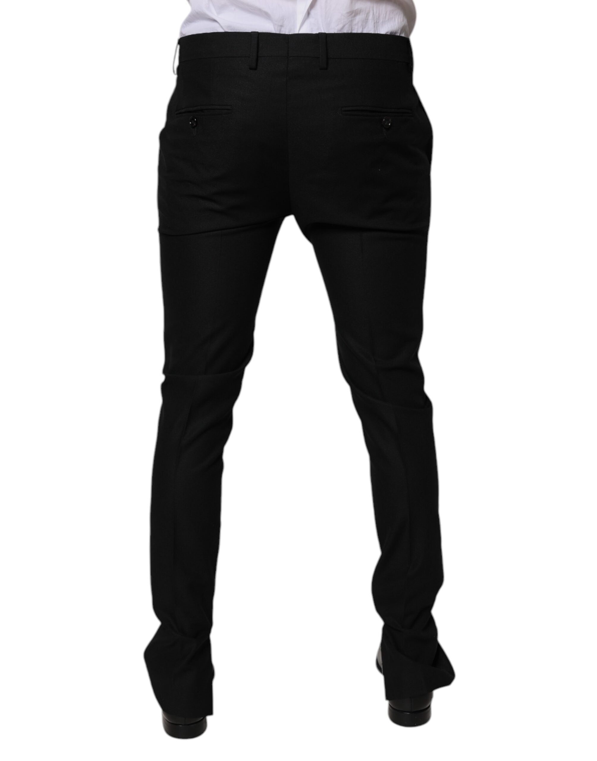 Pantalon noir en laine vierge Dolce & Gabbana pour homme, coupe skinny, pantalon de costume élégant et formel.