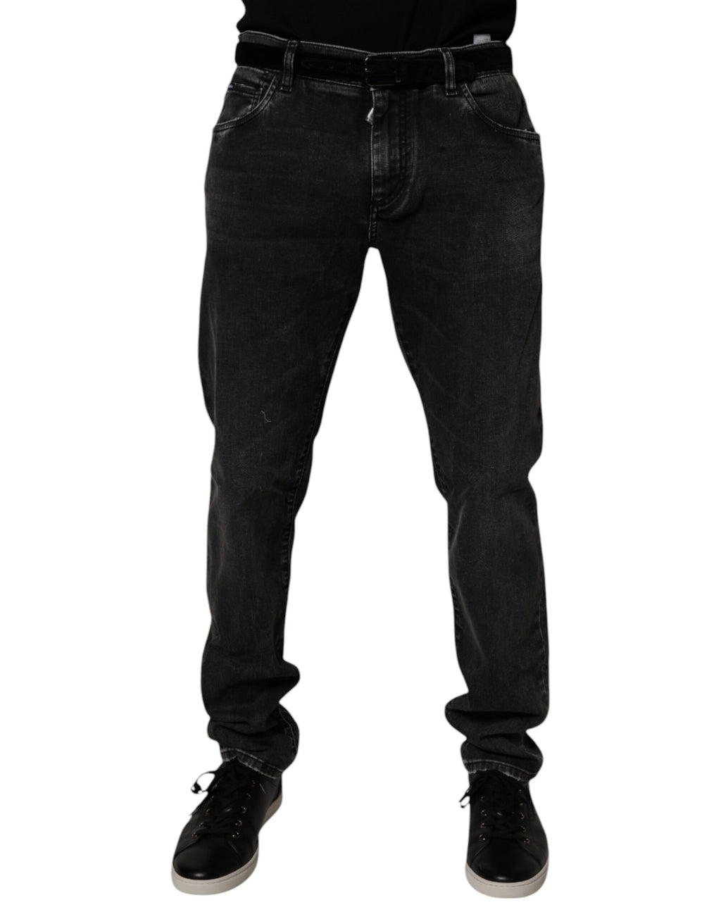 Jeans skinny en coton noir pour hommes de Dolce & Gabbana, denim stretch avec coupe ajustée et détails modernes.