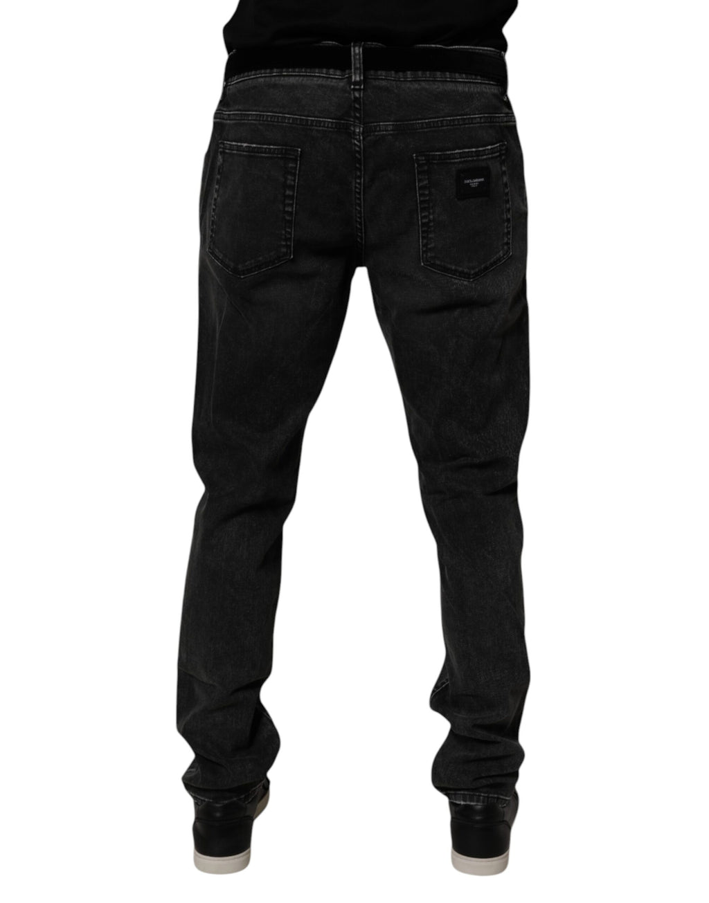Jeans homme skinny en coton stretch noir de Dolce & Gabbana, vue d'ensemble avec détails de la coupe ajustée.