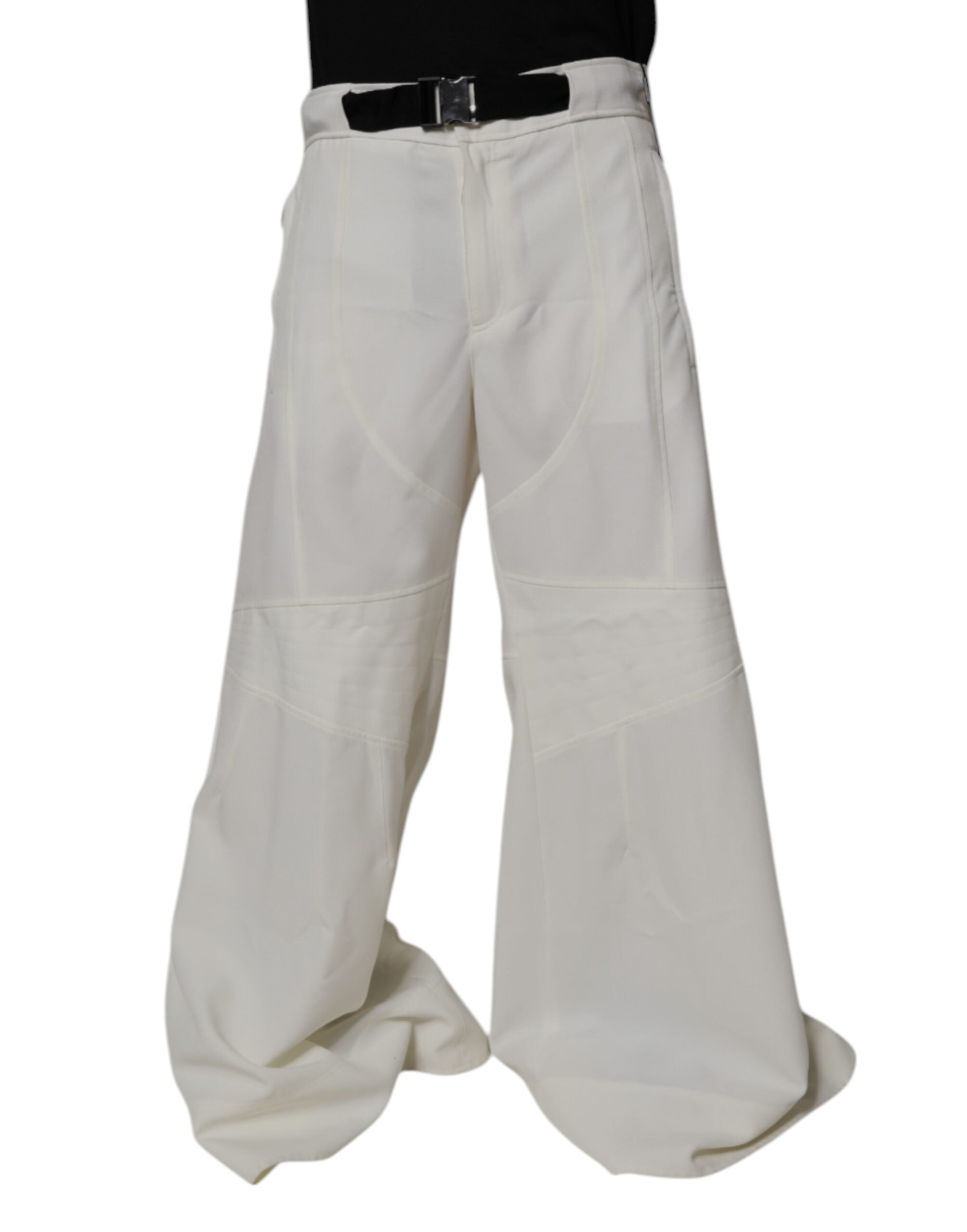 Pantalons blancs Dolce & Gabbana à taille moyenne et jambes larges, en tissu léger, visibles en image.
