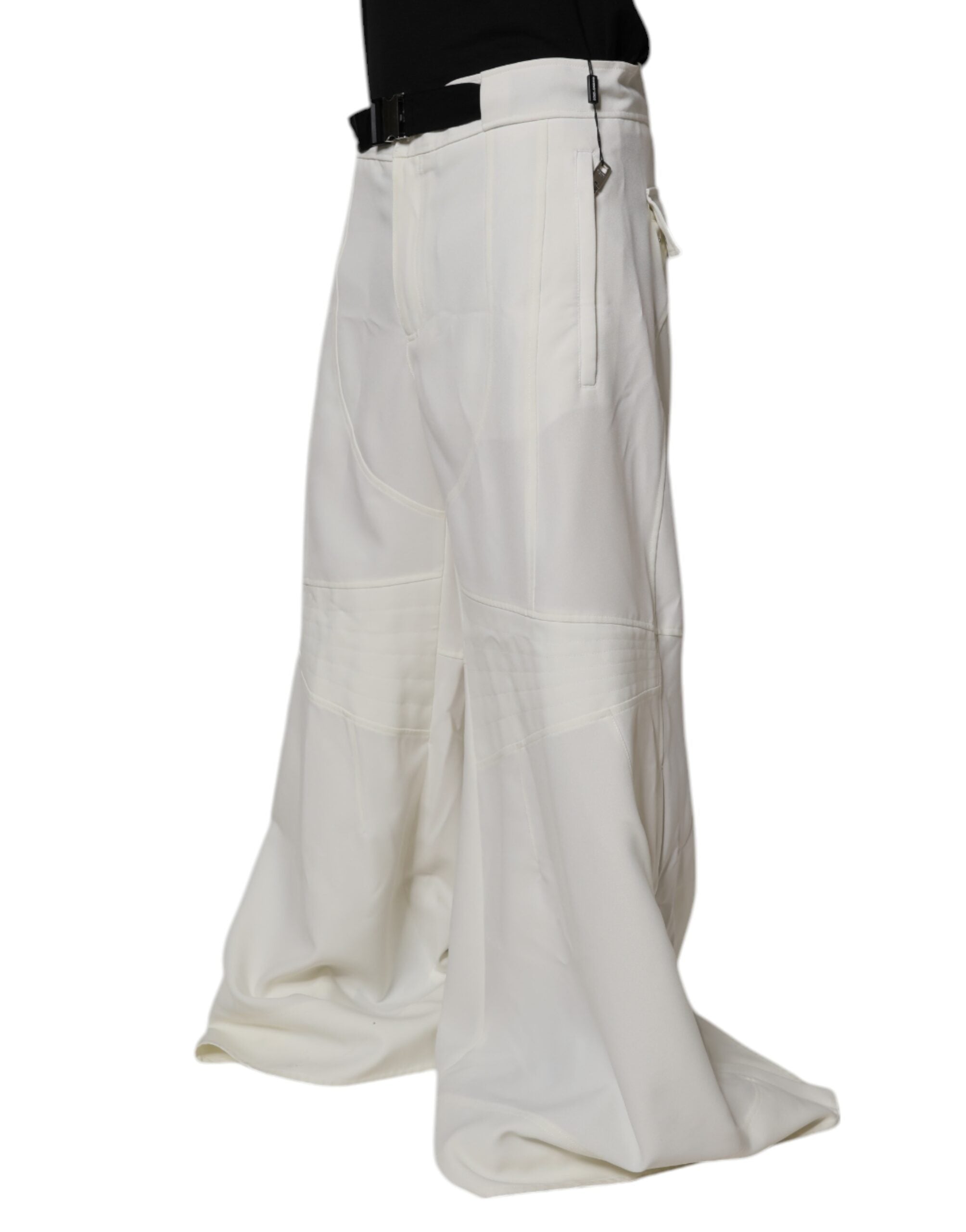 Pantalon blanc taille moyenne à jambes larges Dolce & Gabbana, style élégant et décontracté, en tissu fluide.