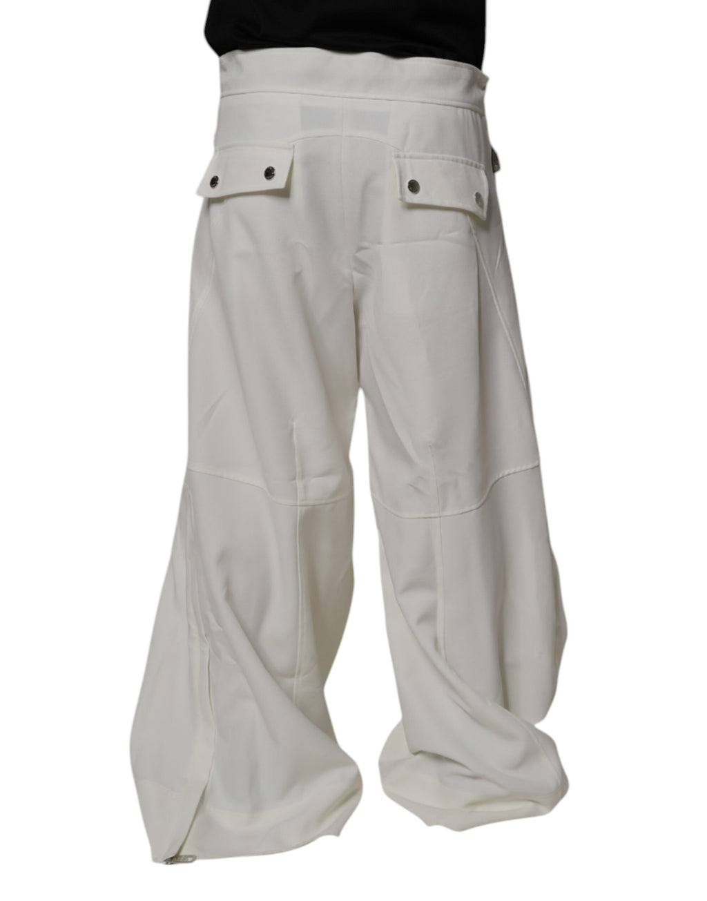 Pantalon blanc Dolce & Gabbana taille moyenne, coupe large et jambes larges, en tissu léger.