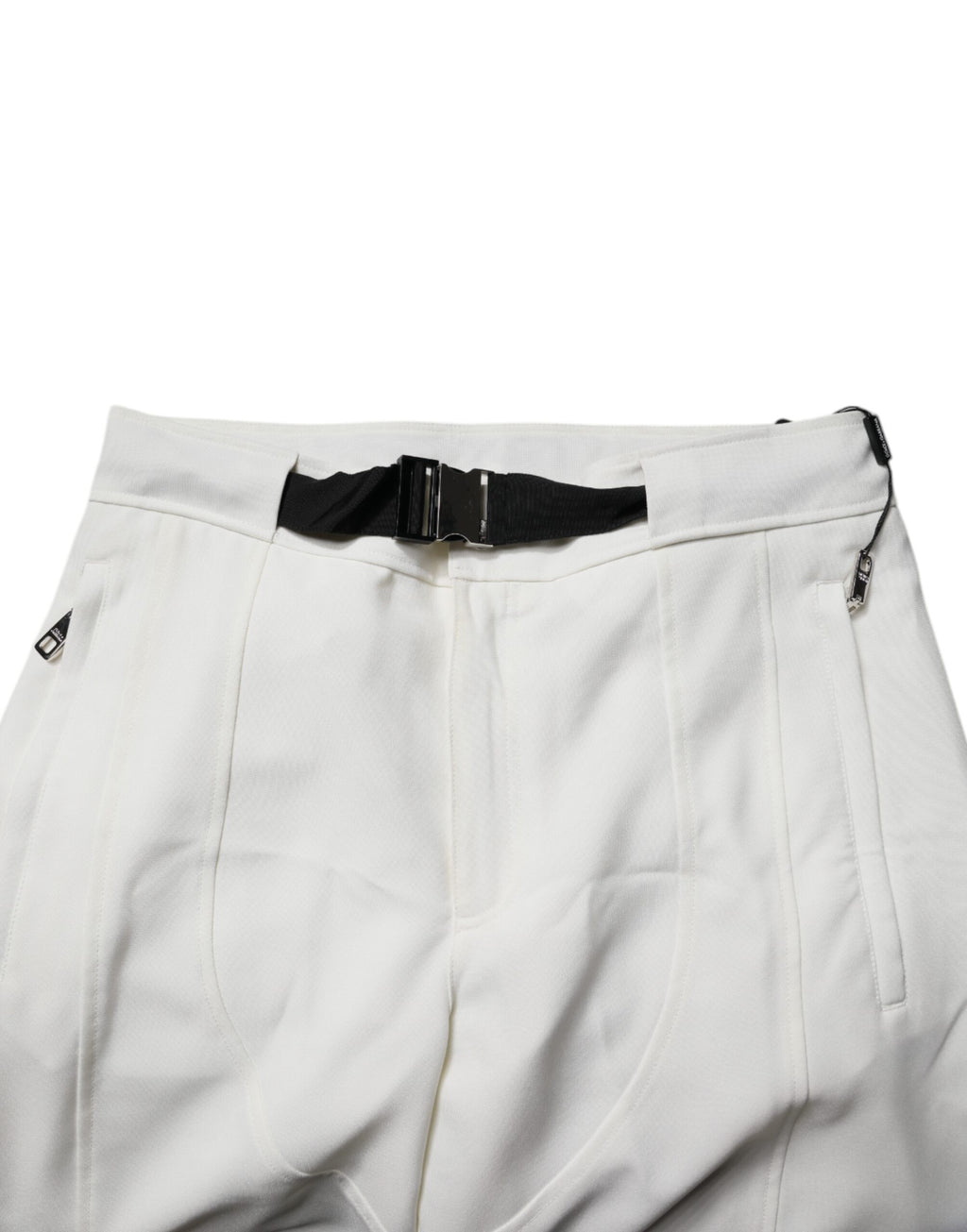 Pantalon blanc Dolce & Gabbana à taille moyenne et jambes larges, vue de face avec détails de couture.