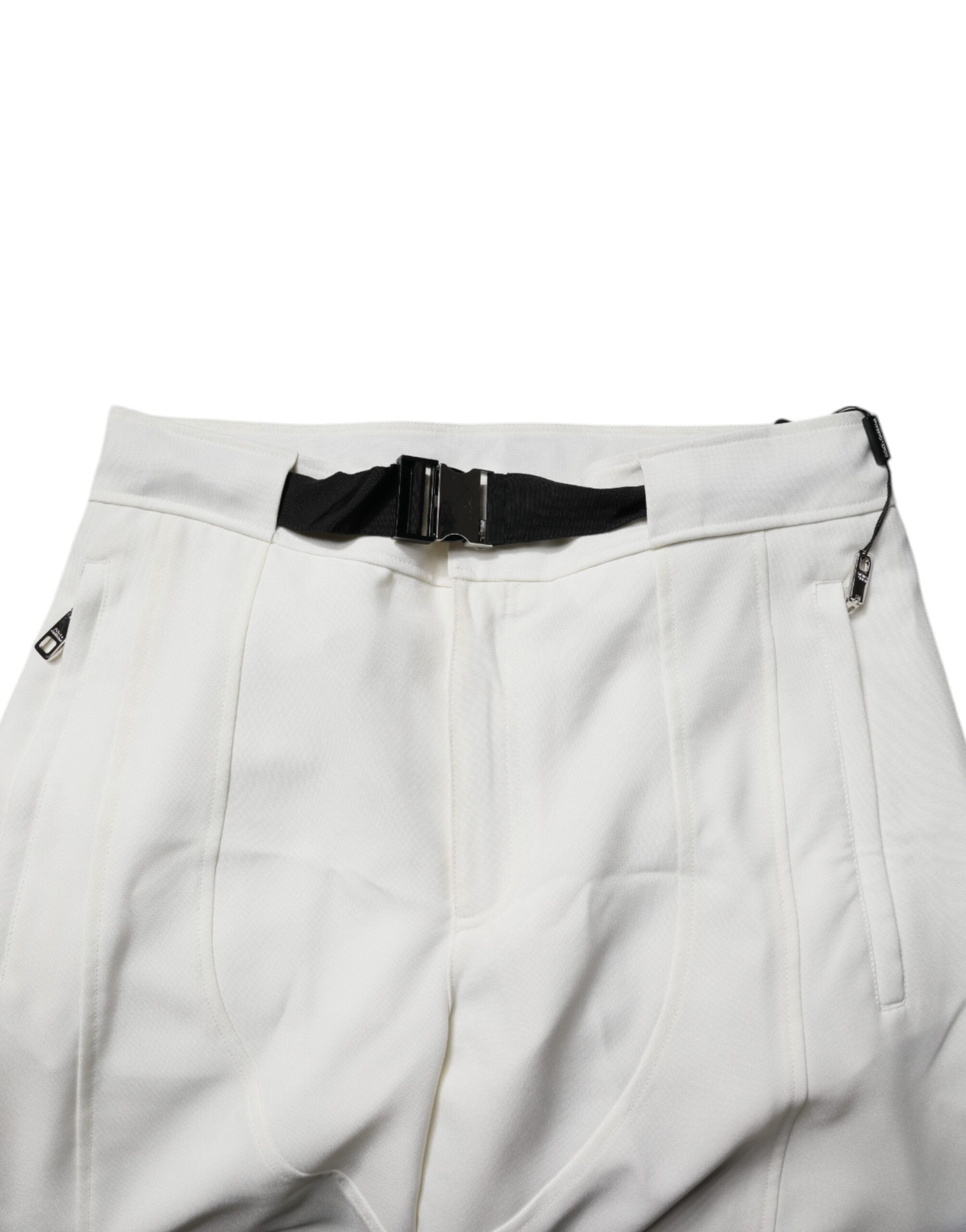 Pantalon blanc Dolce & Gabbana à taille moyenne et jambes larges, vue de face avec détails de couture.