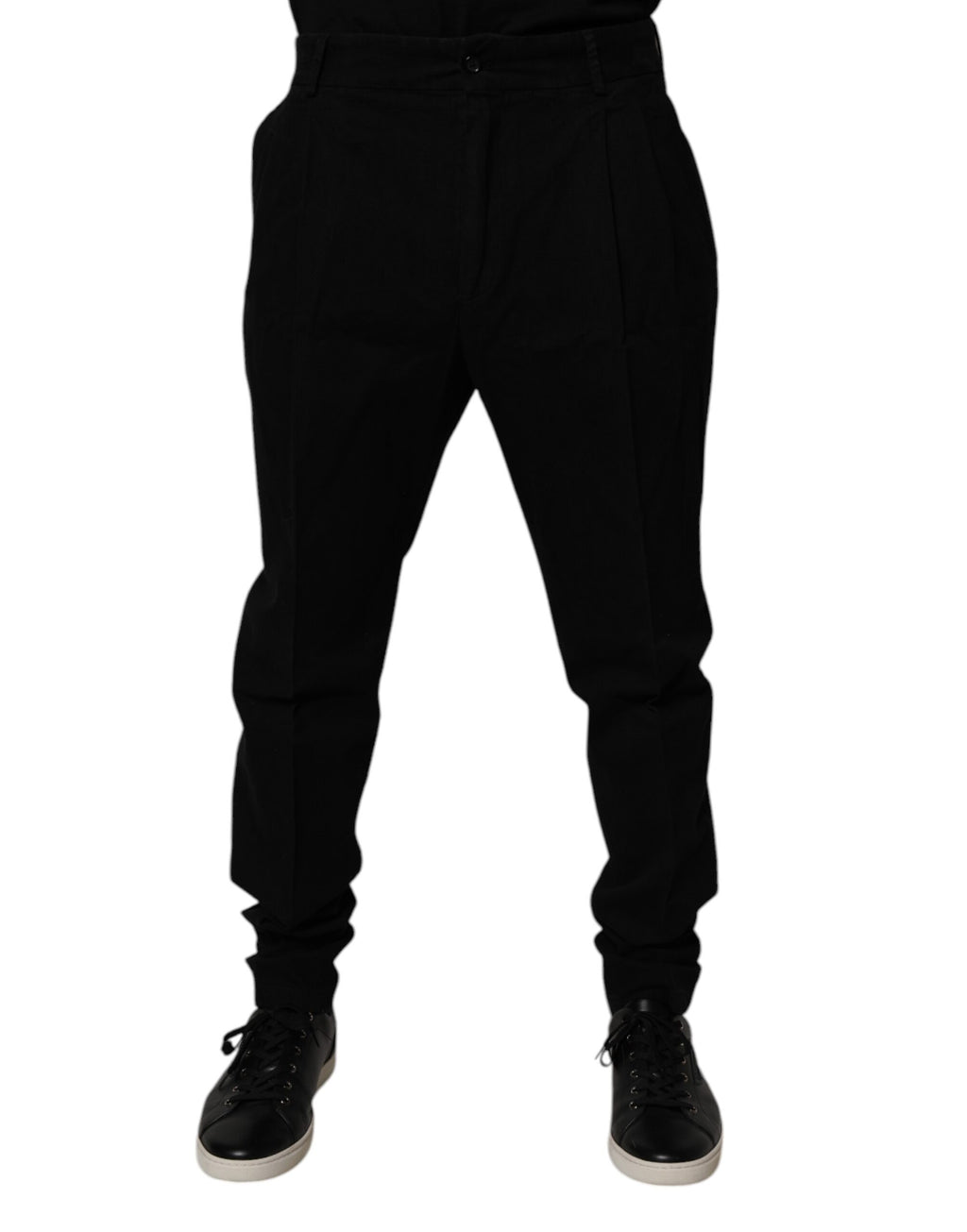 Pantalon skinny noir en coton stretch de Dolce & Gabbana, coupe ajustée et moderne, visible sur l'image.
