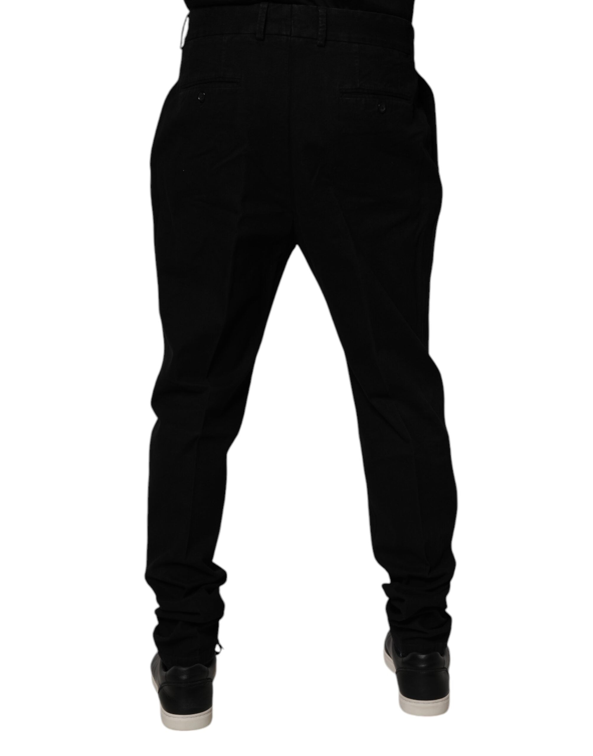 Pantalon skinny en coton stretch noir de Dolce & Gabbana, ajusté et élégant, visible en gros plan.