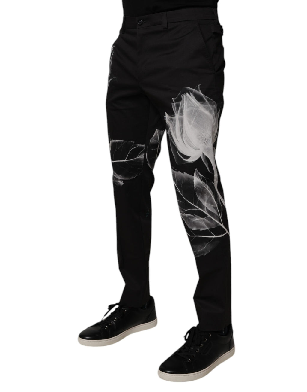 Pantalon skinny en coton noir à motifs floraux de Dolce & Gabbana, vêtement élégant pour femmes.