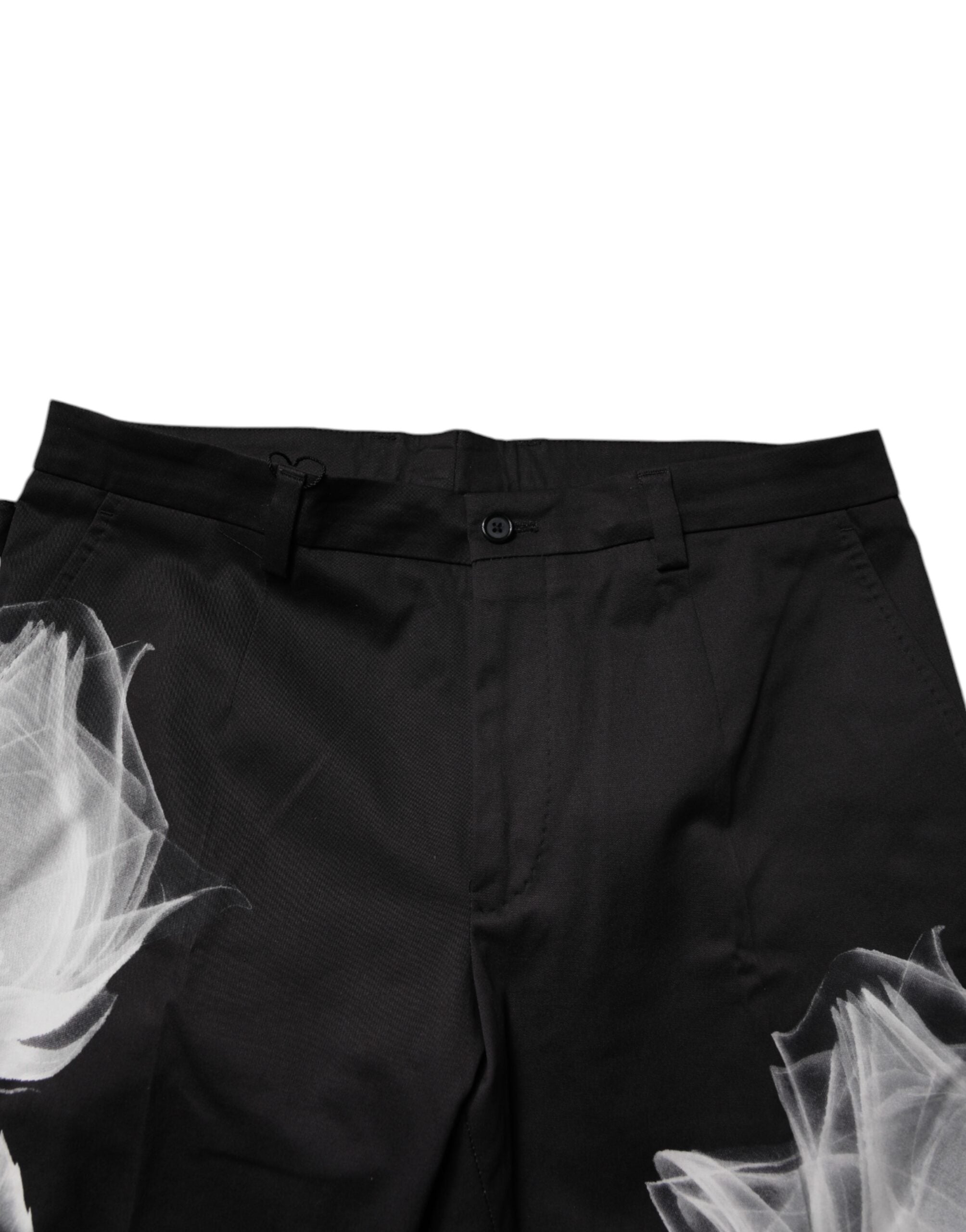 Pantalon skinny noir en coton avec motifs floraux de Dolce & Gabbana, style élégant et moderne.
