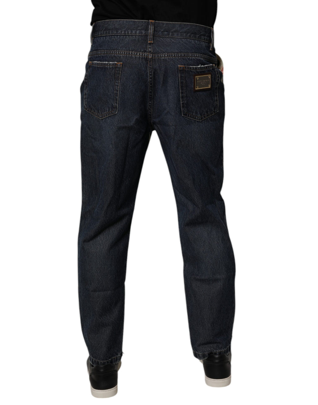 Jean homme en denim beige et bleu avec motif floral en coton Dolce & Gabbana, style élégant et décontracté.