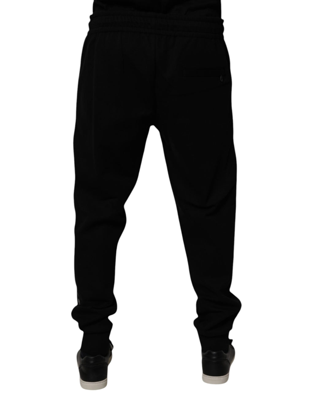 Pantalons joggers Dolce & Gabbana en coton mélangé noir, coupe décontractée avec ceinture élastique et détails élégants.