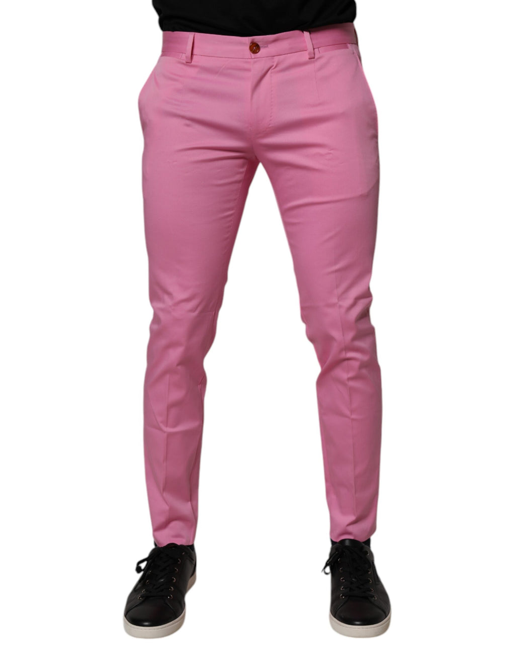 Pantalon homme Dolce & Gabbana en coton rose, coupe slim, pantalon de costume formel, style élégant et moderne.