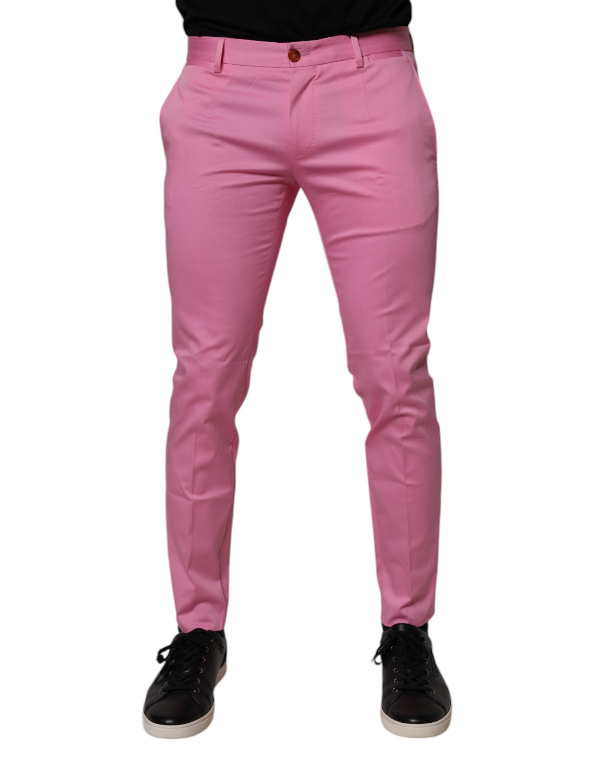 Pantalon homme Dolce & Gabbana en coton rose, coupe slim, pantalon de costume formel, style élégant et moderne.