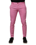 Pantalon homme Dolce & Gabbana en coton rose, coupe slim, pantalon de costume formel avec fermeture éclair et poches latérales.