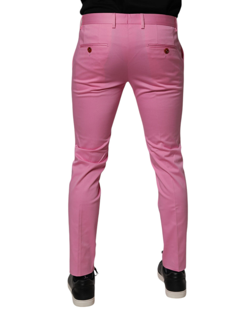 Pantalon homme Dolce & Gabbana en coton rose, coupe slim, pantalon de costume formel élégant.