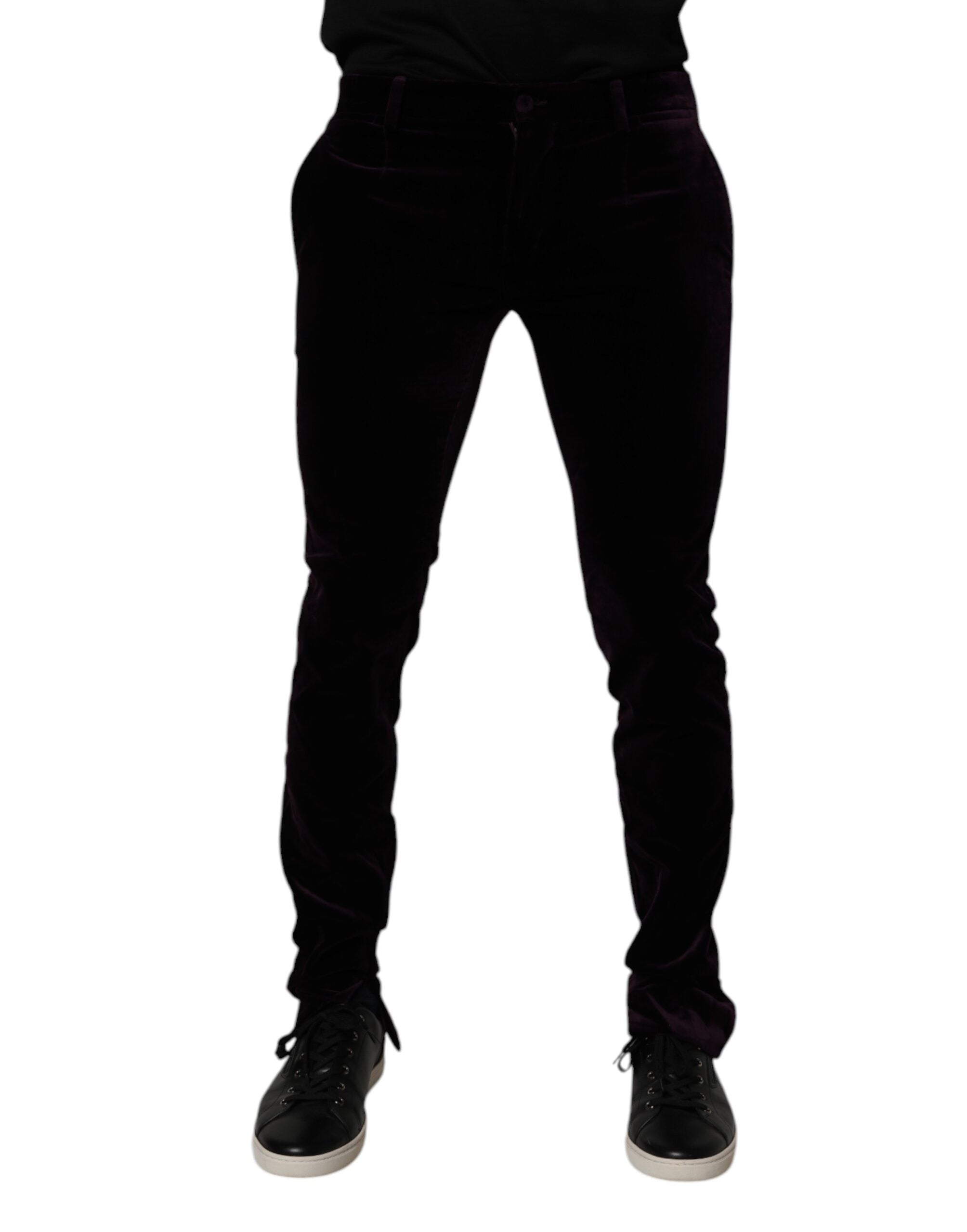 Pantalon formel pour homme Dolce & Gabbana Violet Velvet en coton, élégant et confortable, avec coupe classique.