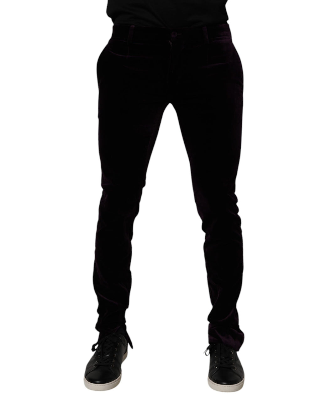 Pantalons formels en coton violet Velvet de Dolce & Gabbana pour homme, vue de face, détails élégants et coupe moderne.