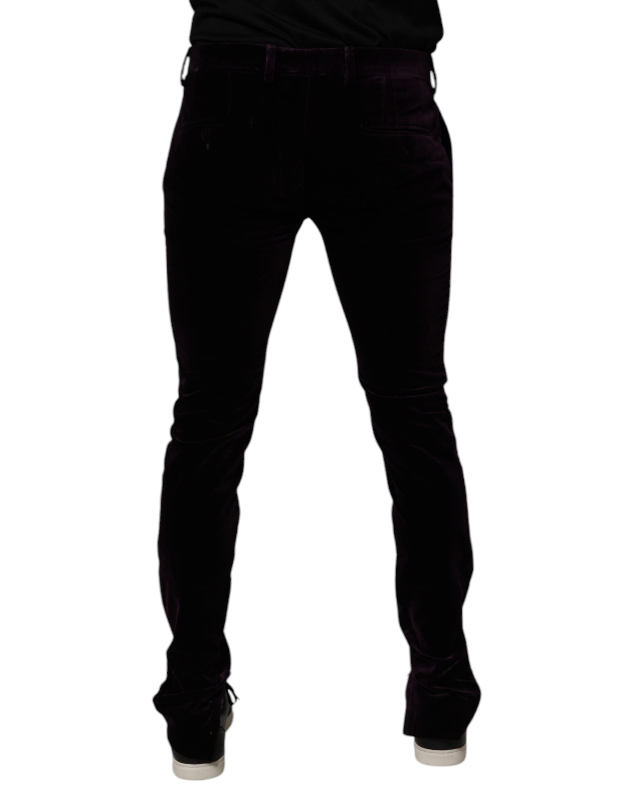 Pantalon formel pour homme Dolce & Gabbana Violet Velvet en coton, style élégant et moderne pour occasions formelles.