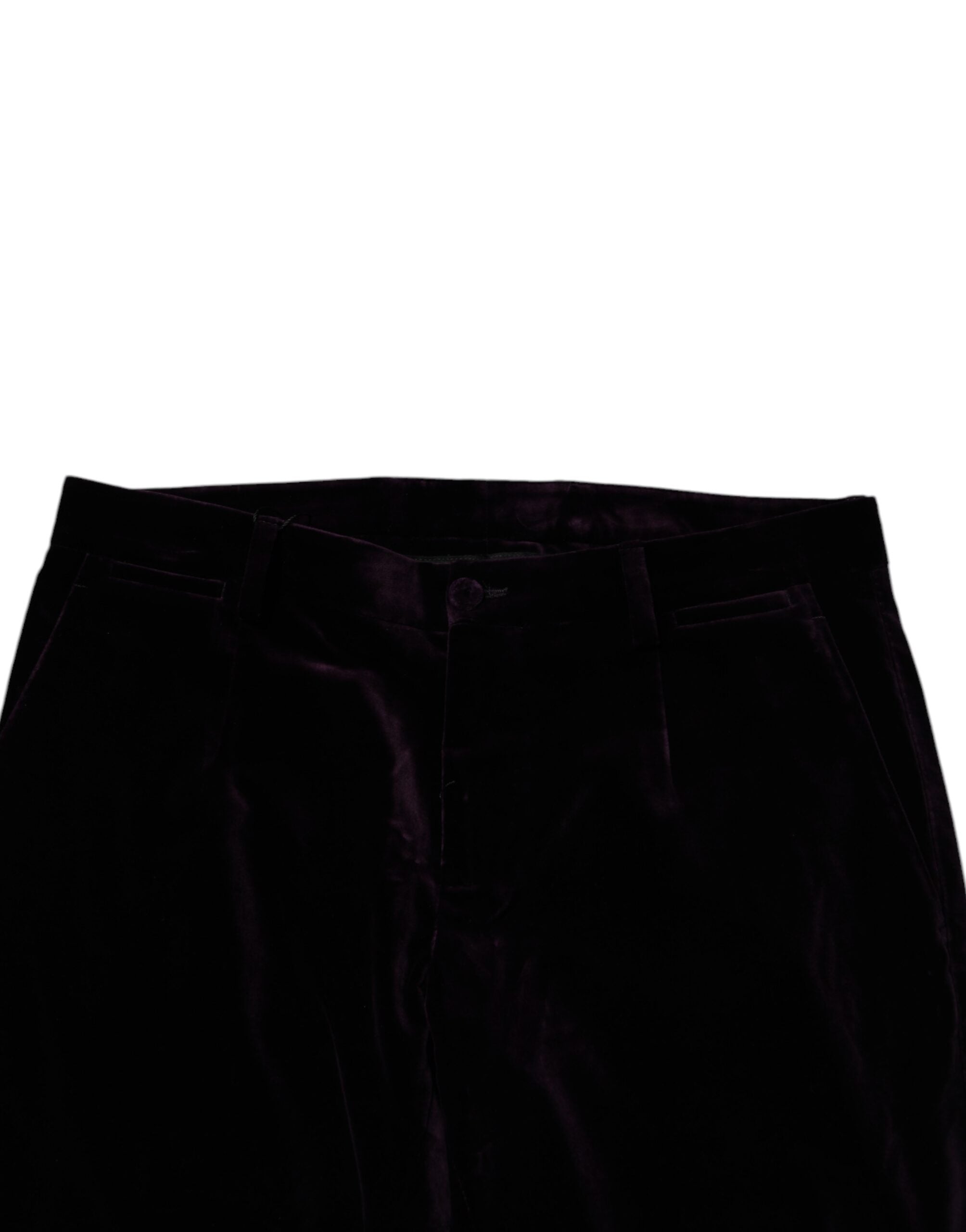 Pantalon homme Dolce & Gabbana Violet Velvet en coton, style formel, pantalon élégant pour occasion spéciale.
