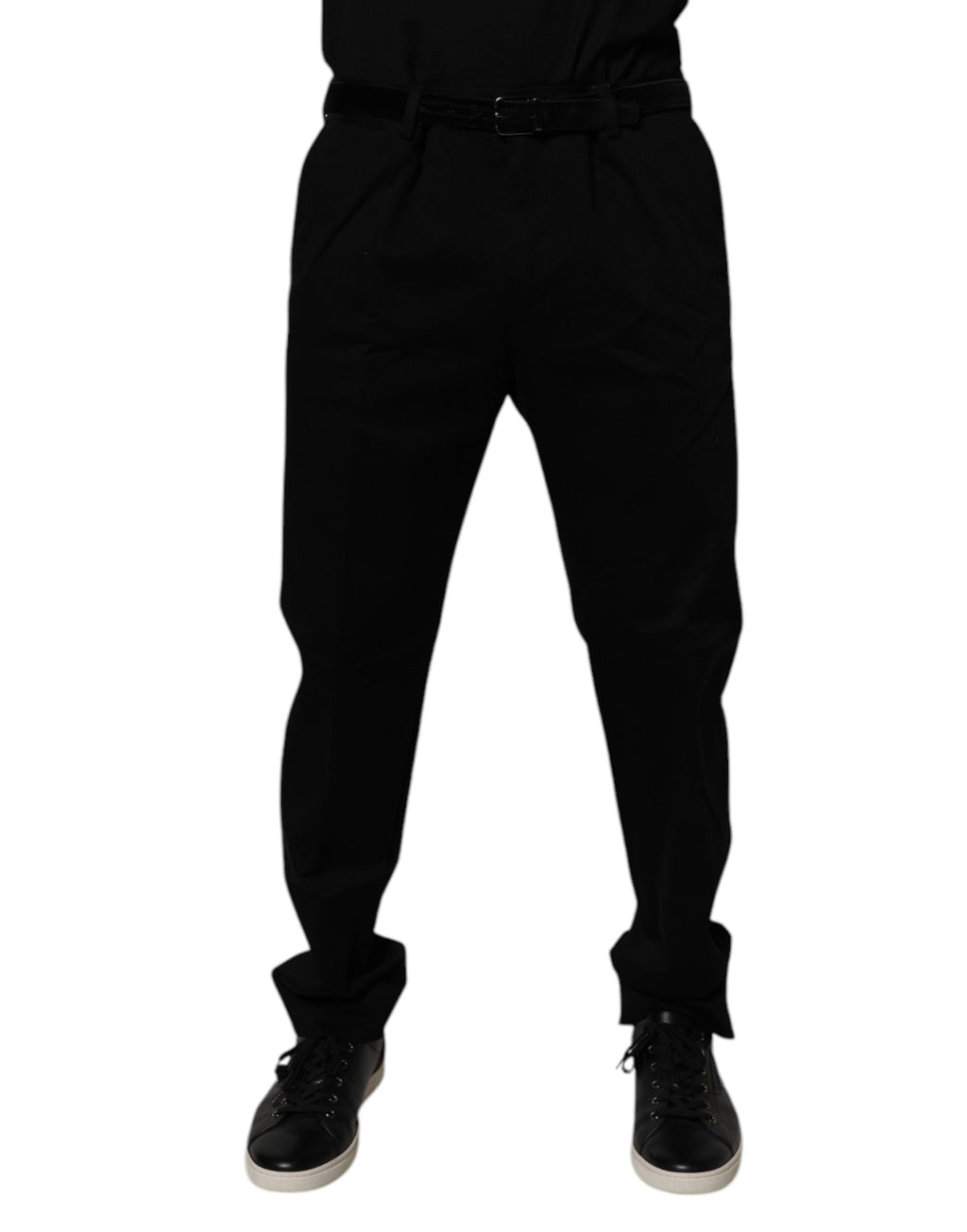 Pantalon homme skinny noir en coton de la marque Dolce & Gabbana, pantalon de costume formel élégant.