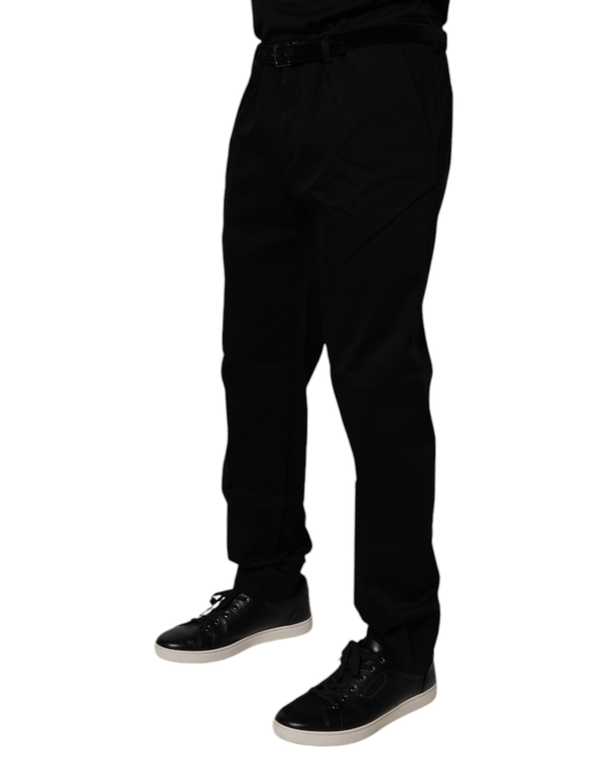 Pantalons habillés noirs en coton pour homme de Dolce & Gabbana, coupe skinny, style formel élégant.