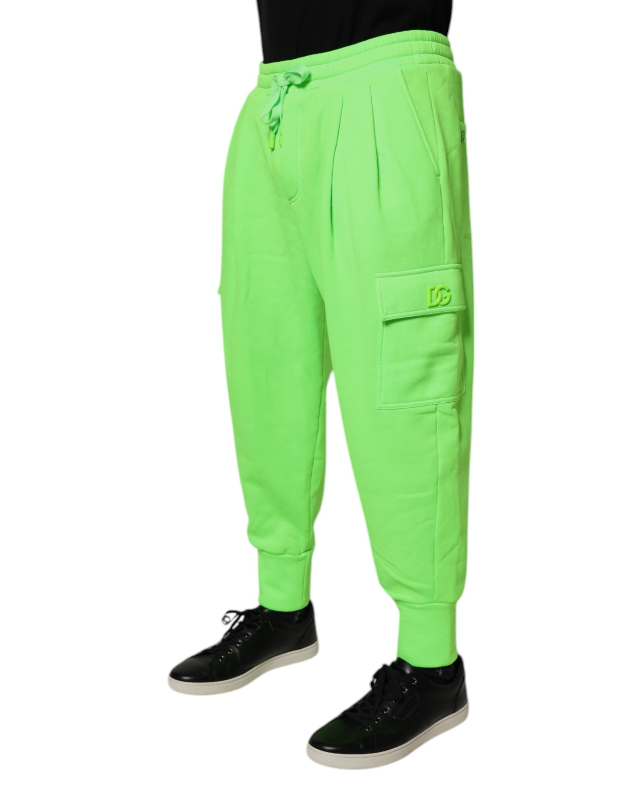 Pantalon de jogging cargo vert néon pour homme de Dolce & Gabbana, style décontracté avec poches et taille élastique.